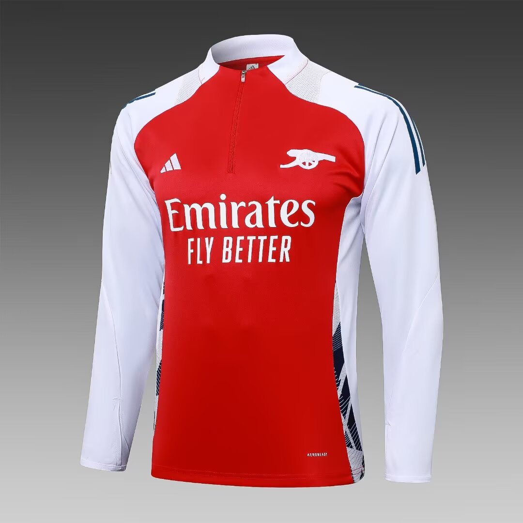 2024/2025 Arsenal Half-Pull Training Suit Red-White Jersey 1:1 Thai Quality