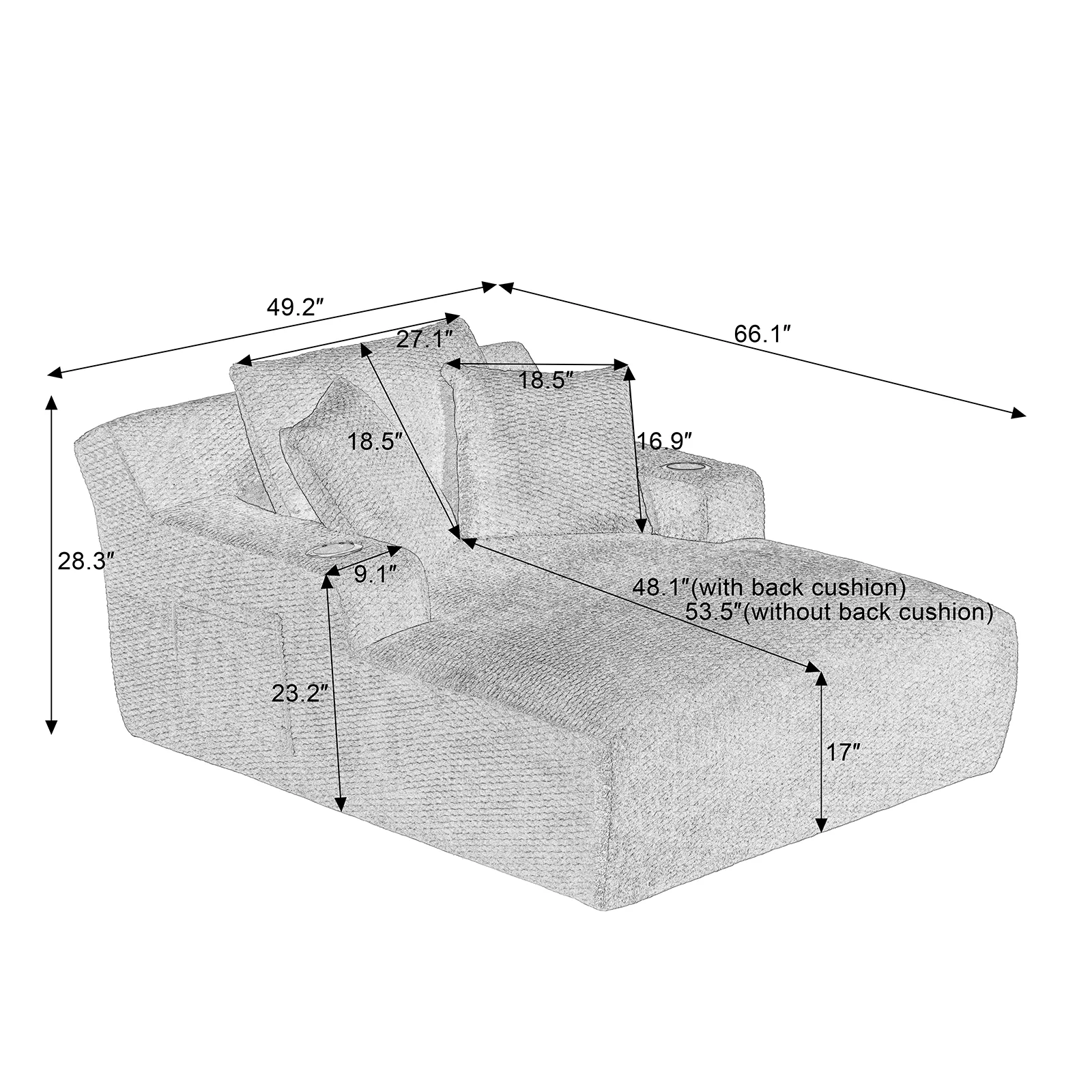 Lovableguy Oversized Chaise Lounge Chair Indoor,Comfy Deep seat Lounge Sofa with Cup Holders and Storage Pockets,Sleeper Sofa Bed for Living Room,Bedroom,No Assembly Required,Cream