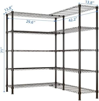 Tier Storage Shelves Standing Shelf Units NSF Wire Garage Organizer Heavy Duty Garage Shelving Unit L Shaped Clothes Rack for Corner Laundry Bathroom Kitchen Pantry Closet (Black, 4 Tire)