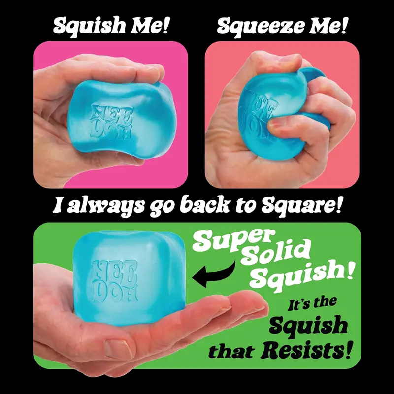 Needoh Nice Cube Sensory Toy with a Super Solid Squish - Always Returns to Its Square Shape - Colors May Vary 3 Pack