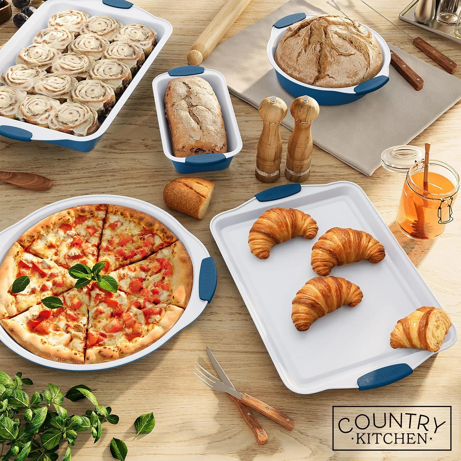 Country Kitchen 10-Piece Nonstick Bakeware Set - Stackable Pots and Pans, Black