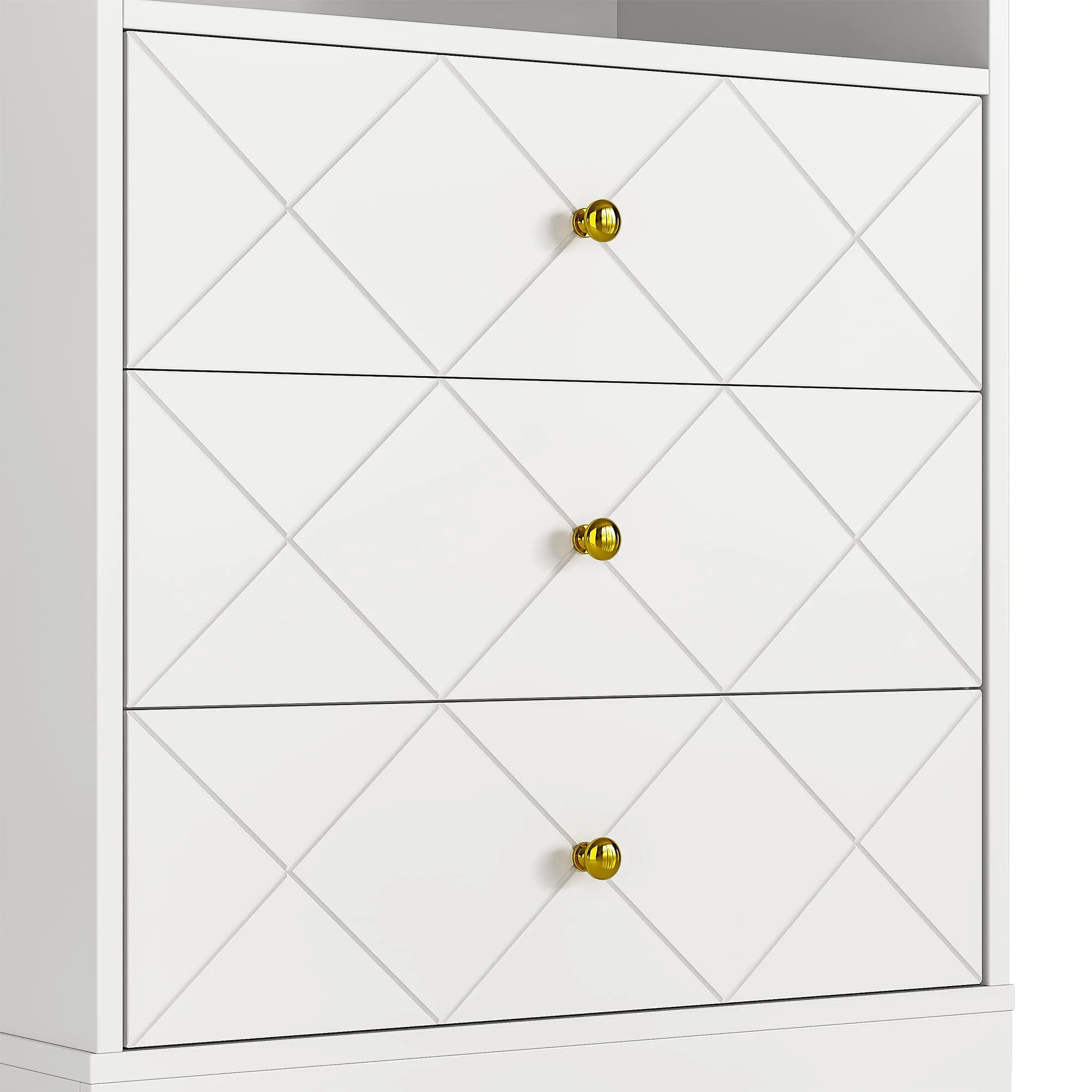 May Color Large White 3 Drawer Dresser Set of 2 with Fluted Panel, Modern Chest of Drawers with Silent Slide Drawers, Wood Accent Nightstand with Storage for Bedroom Living Room, Hallway