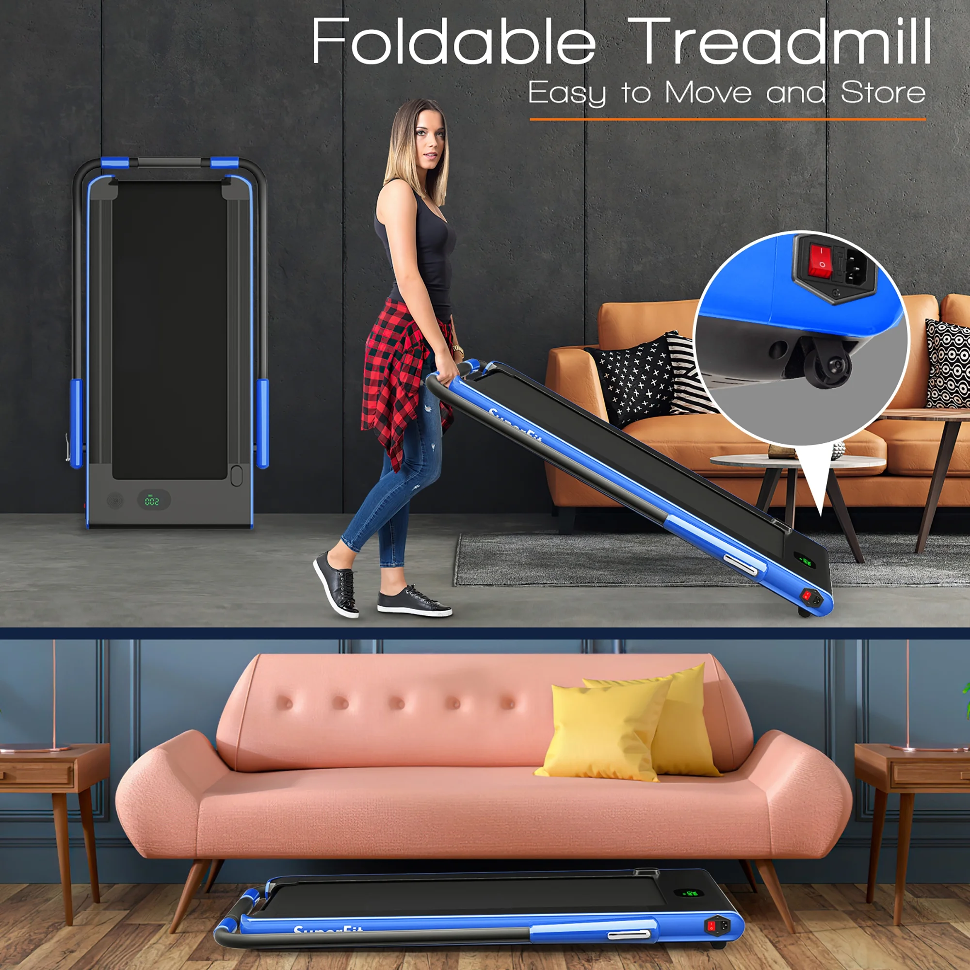 SuperFit Up To 7.5MPH 2.25HP 2-in-1 Folding Under Desk Treadmill W/Speaker Controller APP, Single Display Screen Silver