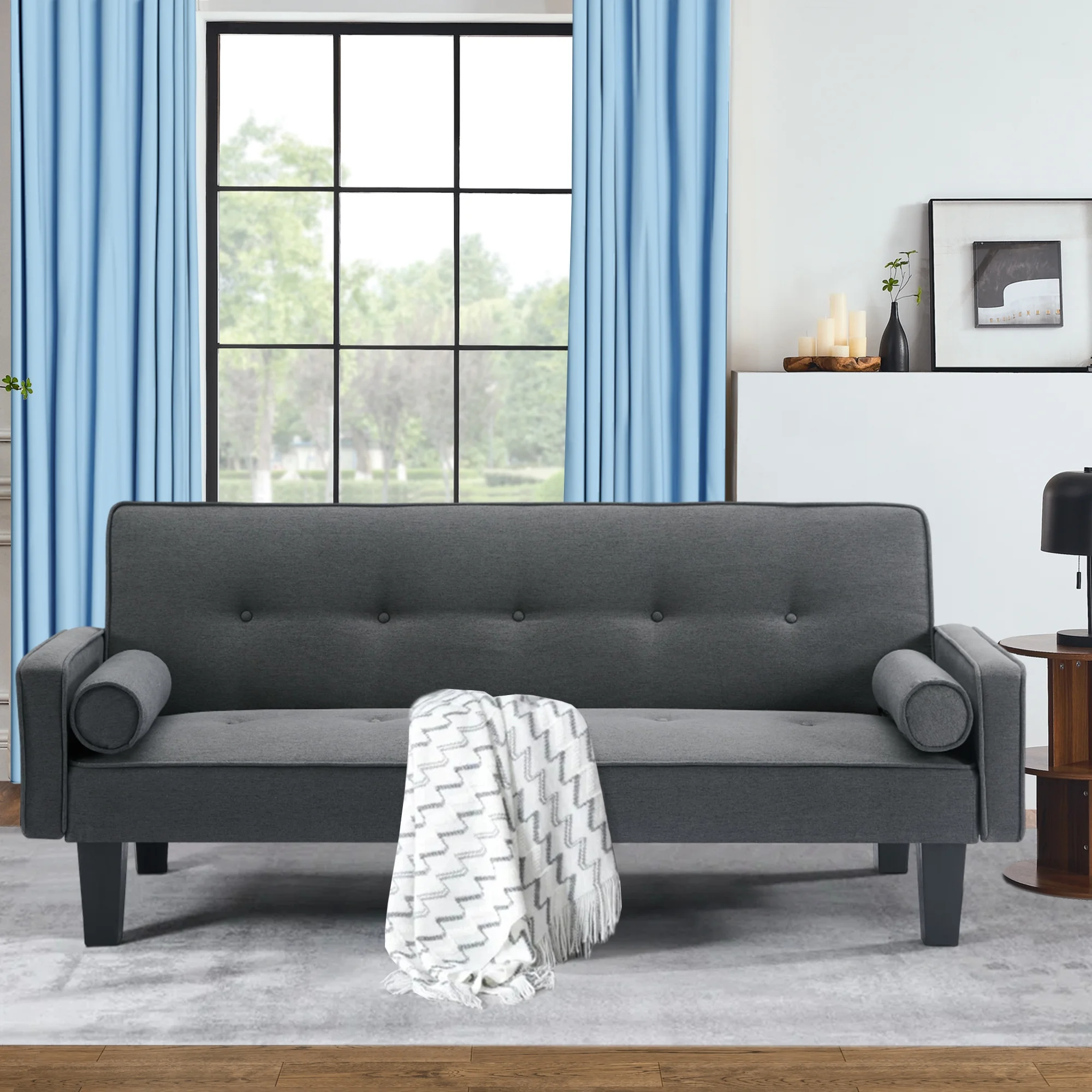 72 Convertible Loveseat Sofa Bed Sleeper Daybed. Modern Upholstered Folding Recliner. Small Futon Sofa for Living Room Apartment Office. Gray 02