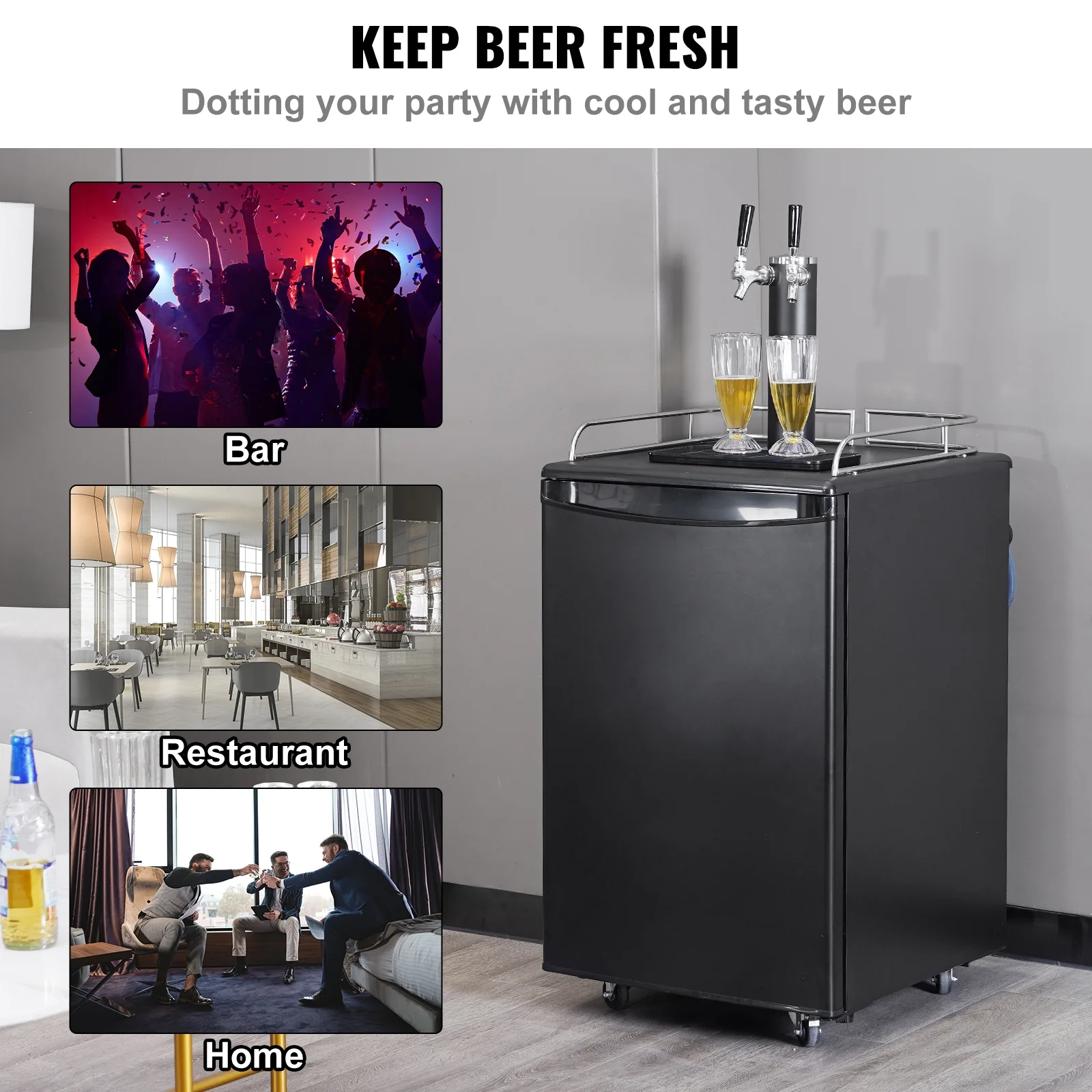 KFFKFF Draft Beer Dispenser Beer Kegerator Full Size Keg Refrigerator Dual Tap