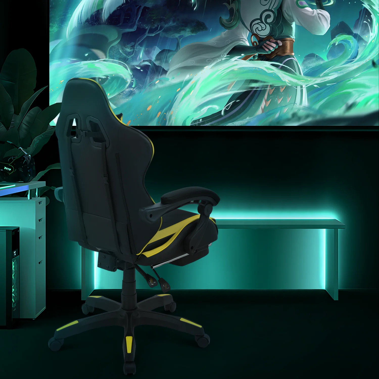 Magshion Adjustable Gaming Chair, Ergonomic PC Computer Seat with Headrest and Lumbar Support for Adults Teens Desk Chair, Black
