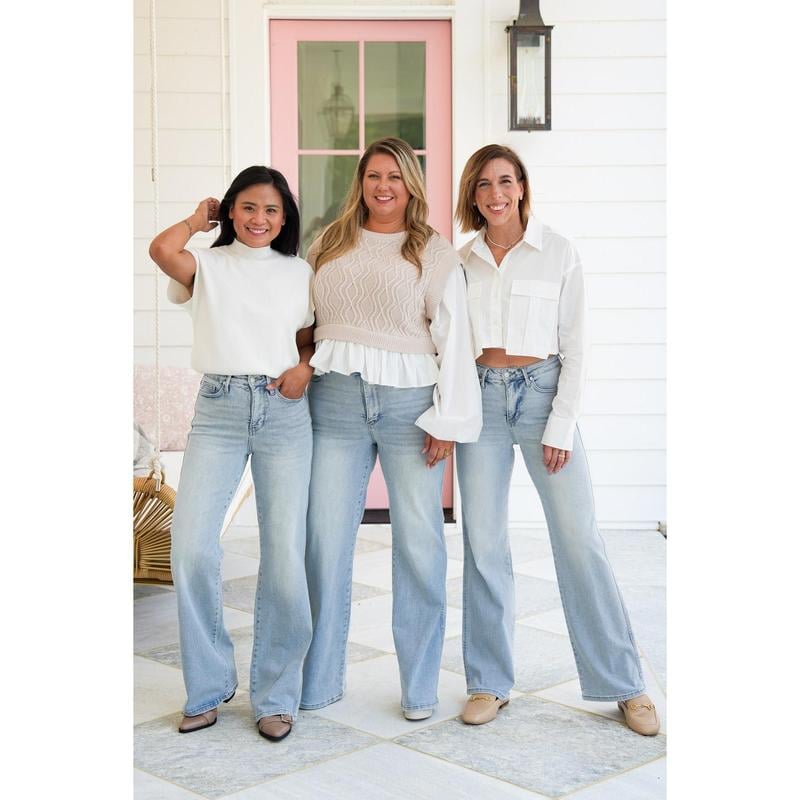 🏆LAST DAY SALE💥 Vintage Wash Plus-Size Jeans �?Stretchy, Tummy Control & Straight Leg Fit