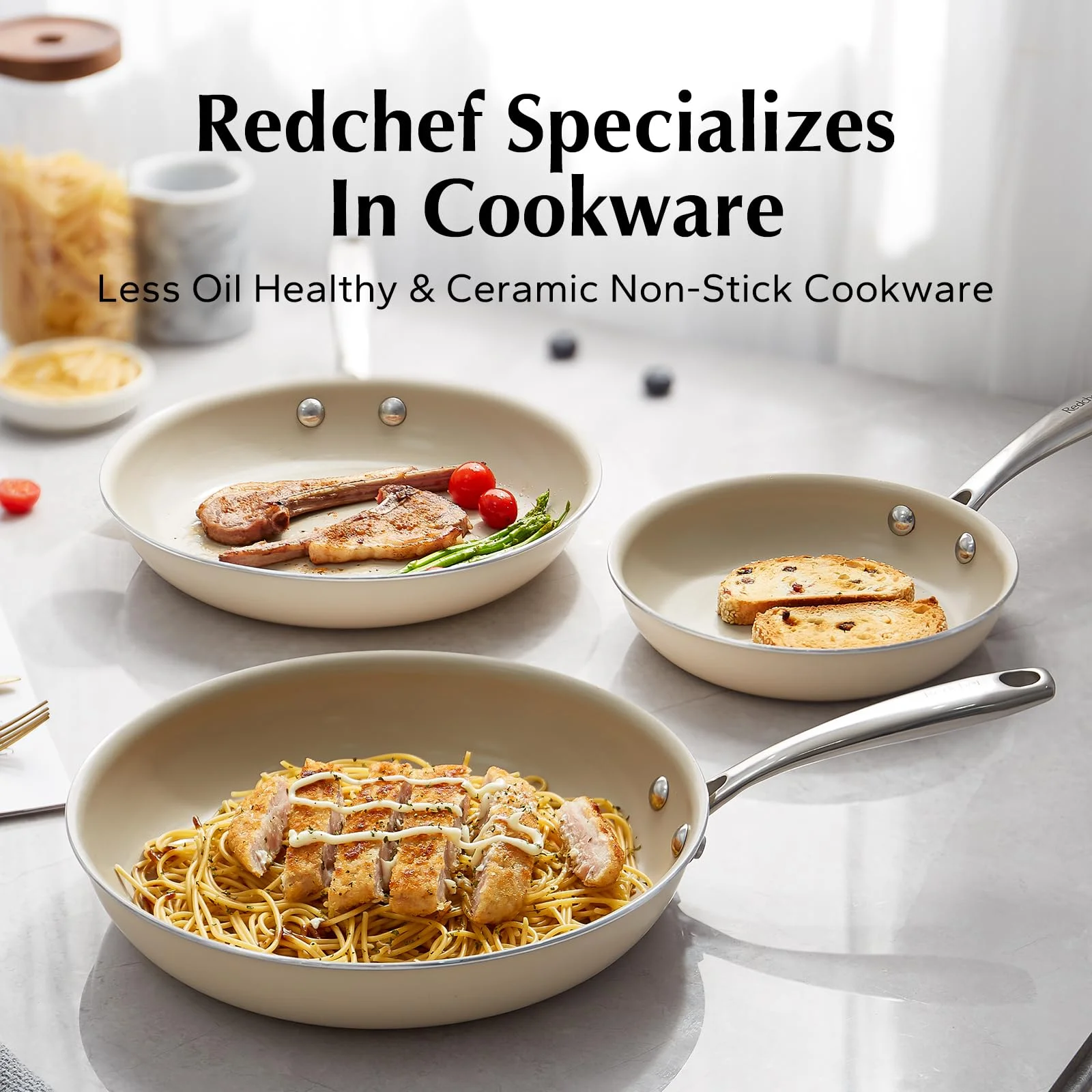 Redchef Non Stick Ceramic Frying Pan Set Ceramic Pans for Cooking Stainless Steel Handle