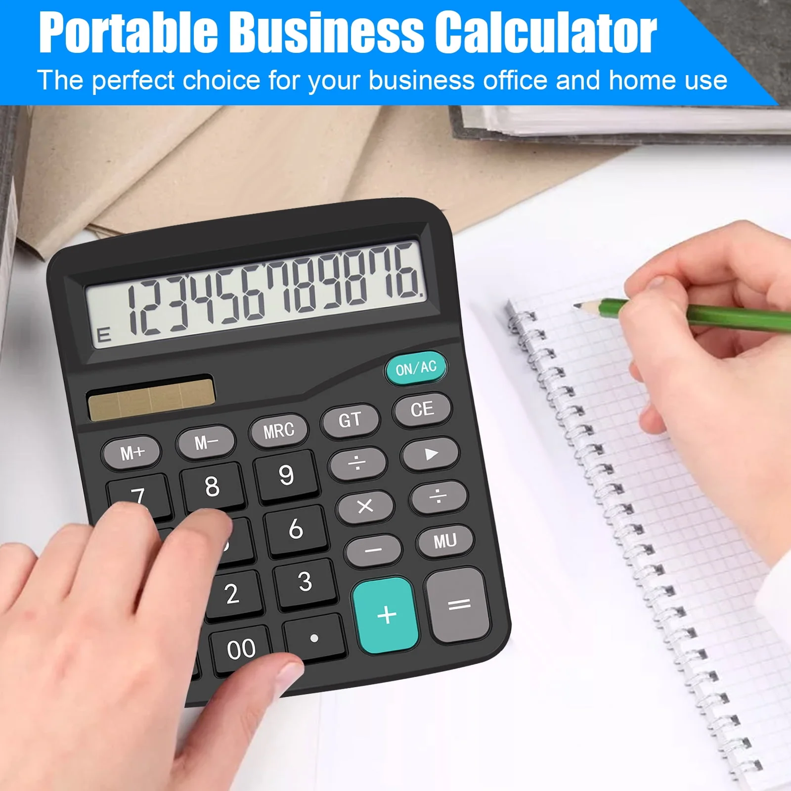 Office Calculator, TSV Standard Function Desktop Calculator with 12 Digit Large LCD Display, Solar and Battery Dual Power