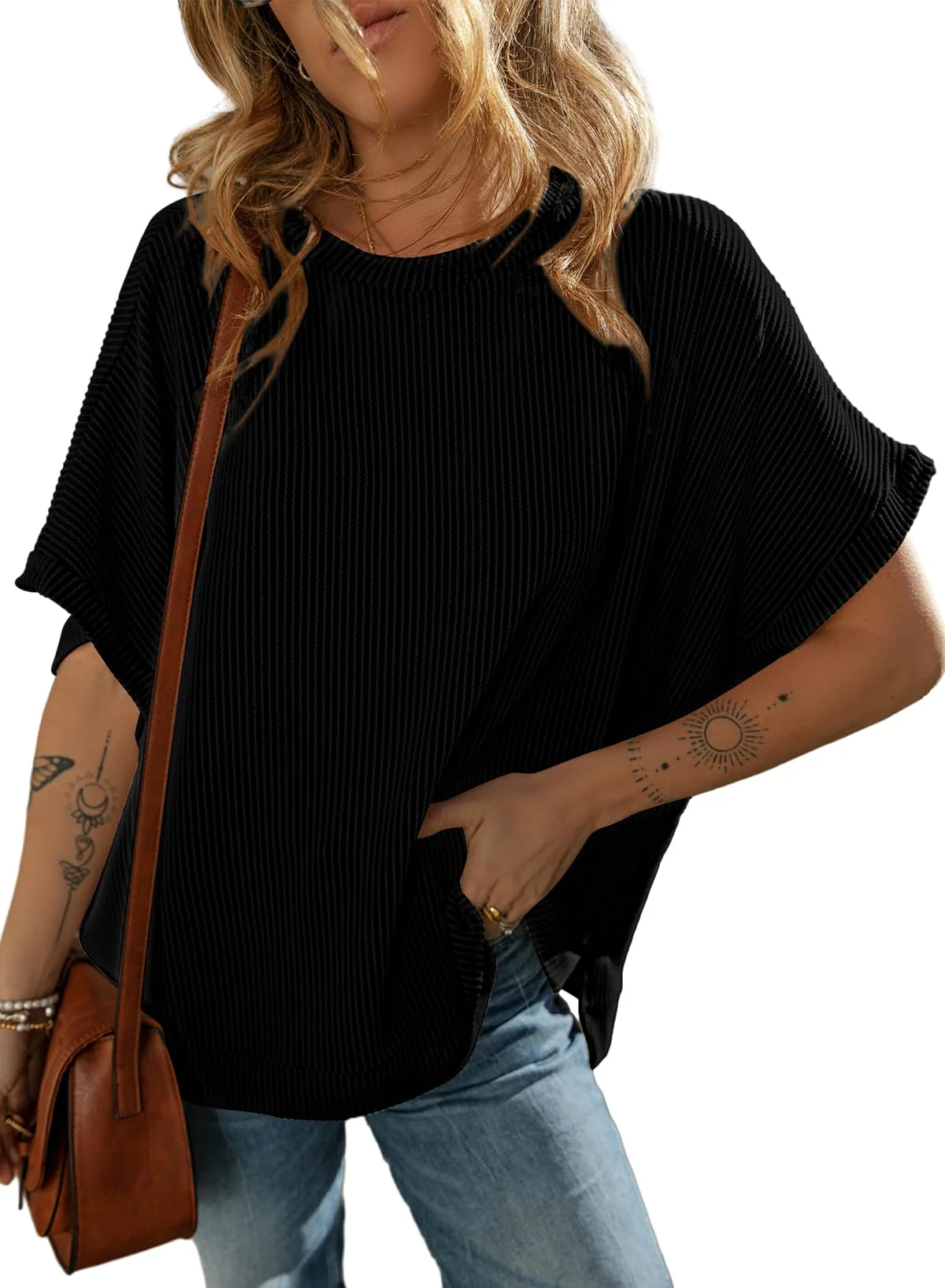 Dokotoo Womens Ladies Plus Size Tops for Women 2026 Fashion Summer Short Sleeve Solid Casual T-Shirts Work Business Loose Tee Shirts Texture Waffle Knit Tunic Top Blouses Black XX-Large