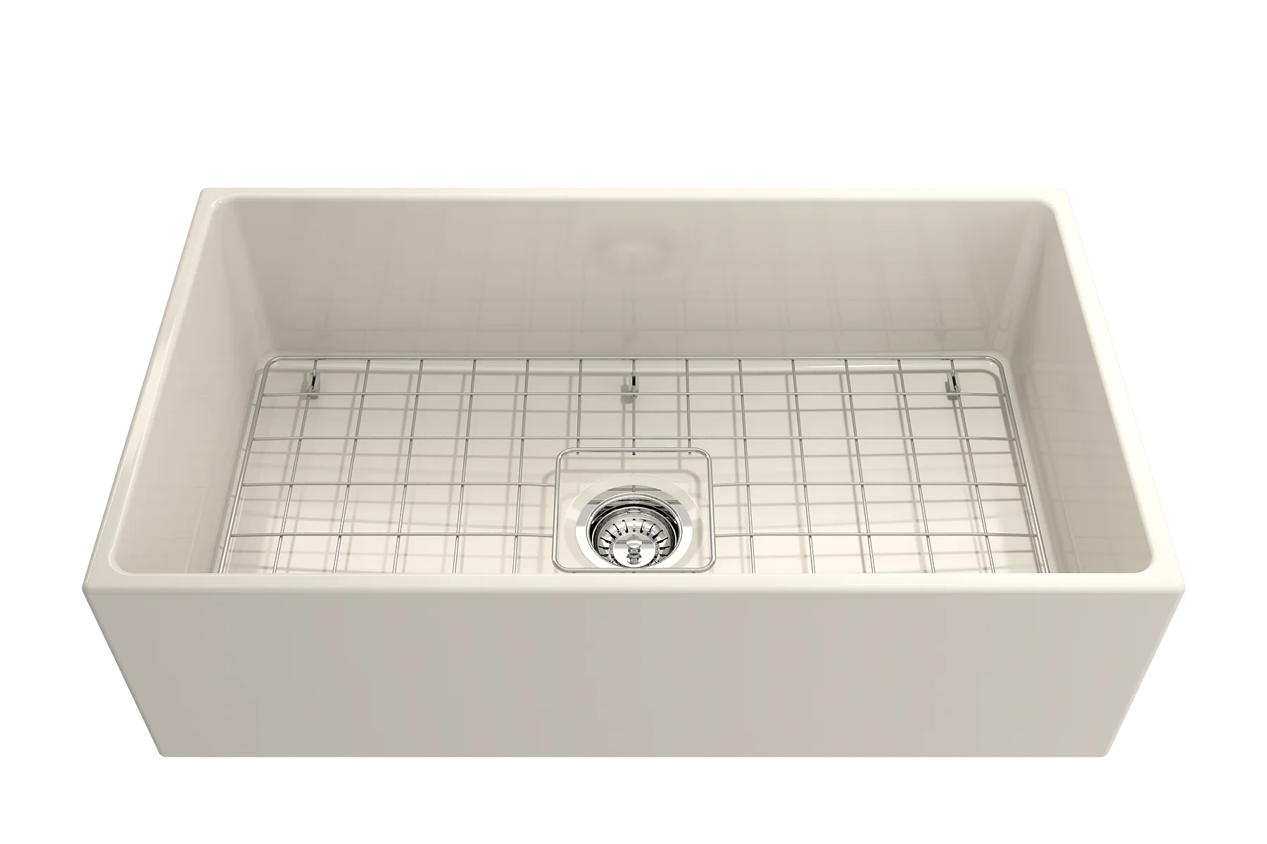 BOCCHI Contempo Apron Front Fireclay 33 in. Single Bowl Kitchen Sink with Protective Bottom Grid and Strainer in White