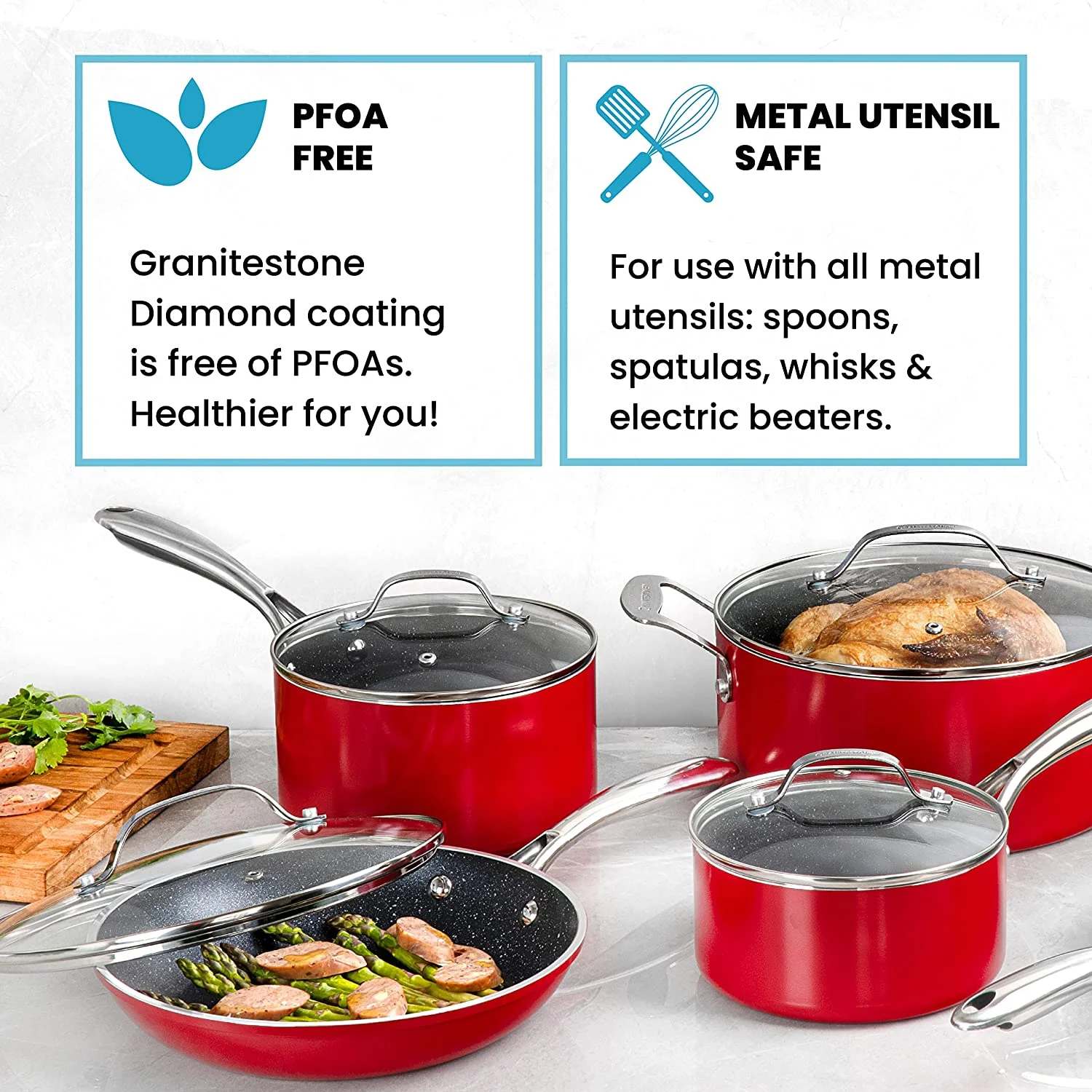 Granitestone Pots and Pans Set, 20 Piece Complete Cookware + Bakeware Set with Ultra Nonstick, Includes Frying Pans, Saucepans, Stock Pots, Steamers, Cookie Sheets and Baking Pans