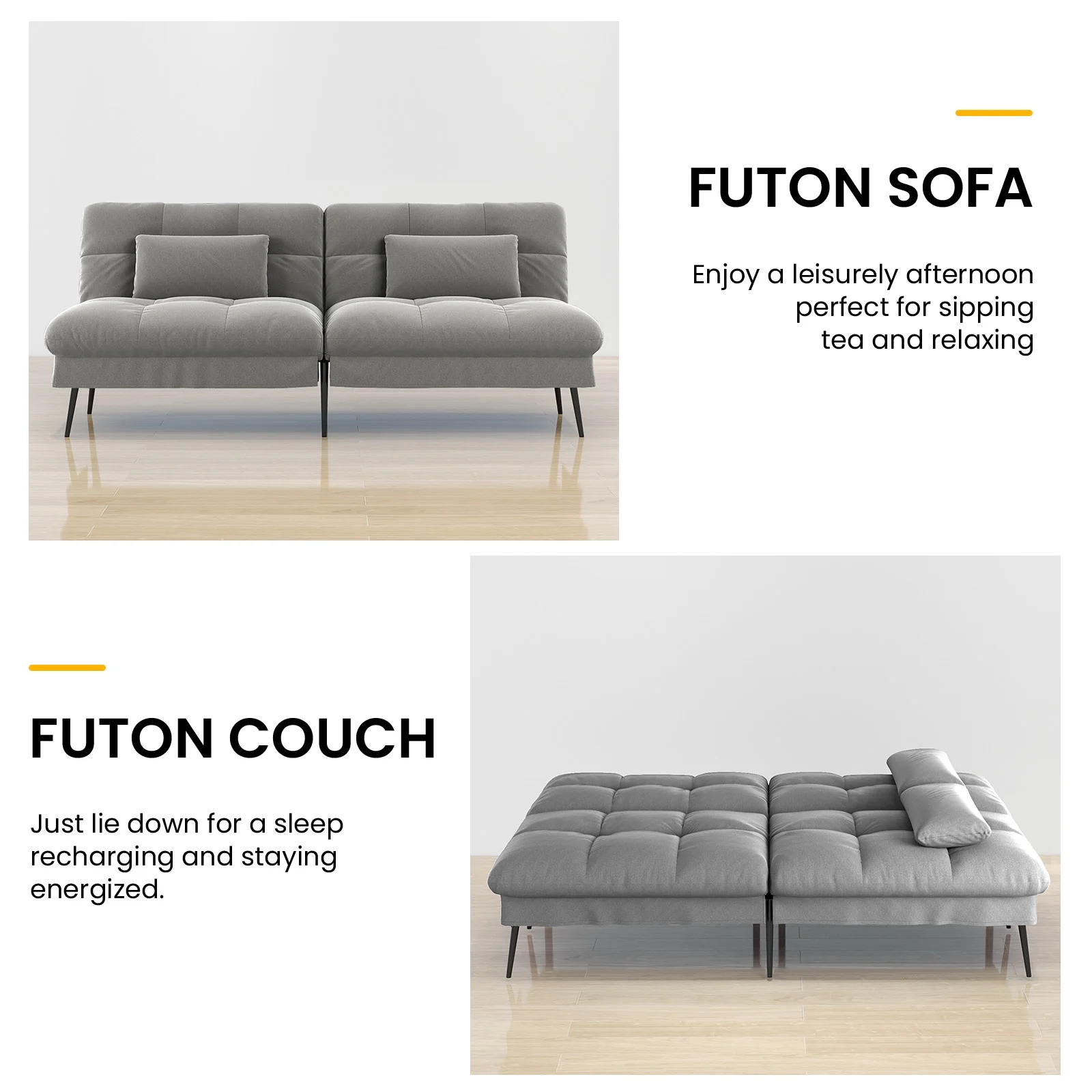 COMHOMA Cloud Comfort Convertible Futon Sofa Bed, Gray