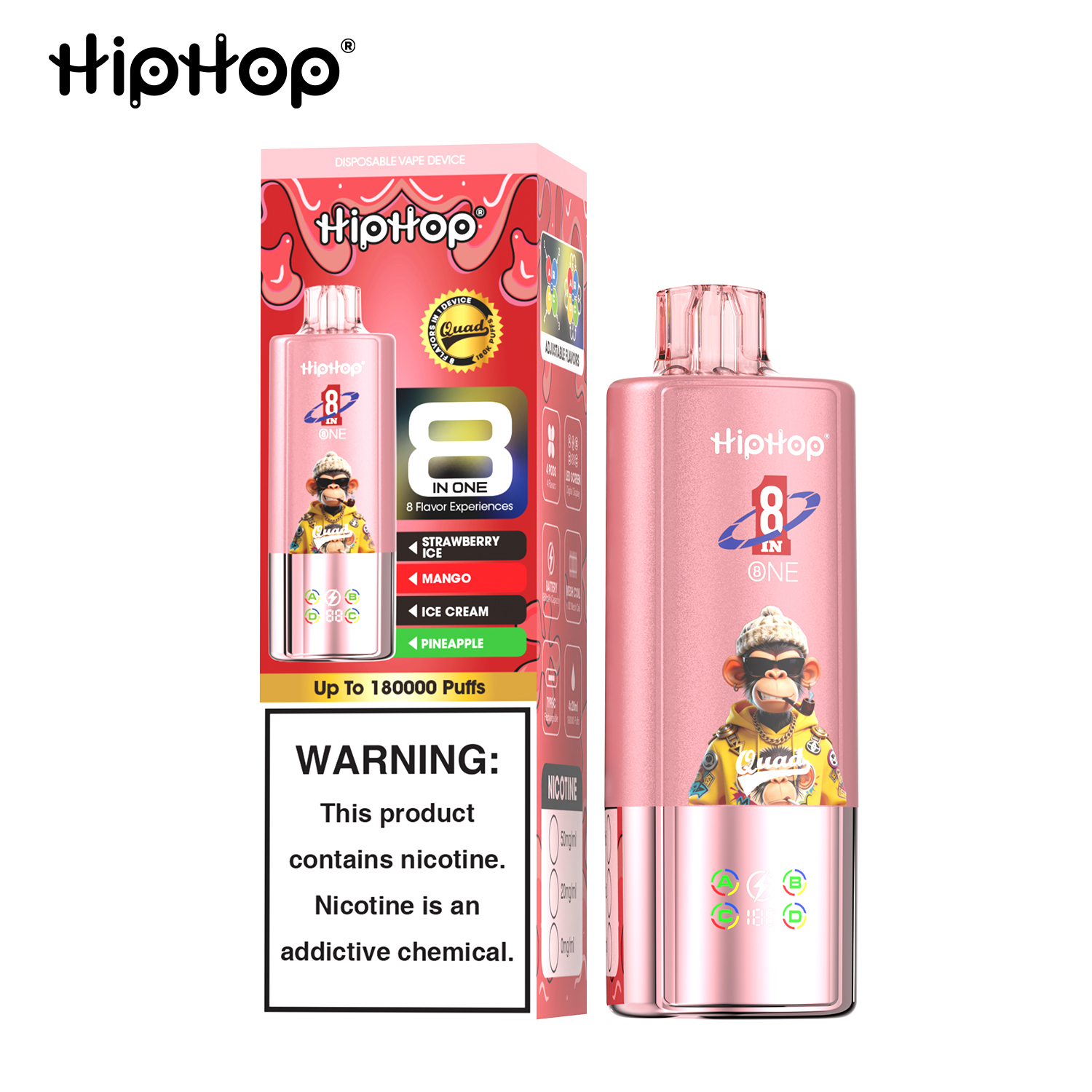 BANG x HipHop 180 000 potahů | E-cigareta 8v1 (Quad-Pod) s LED displejem