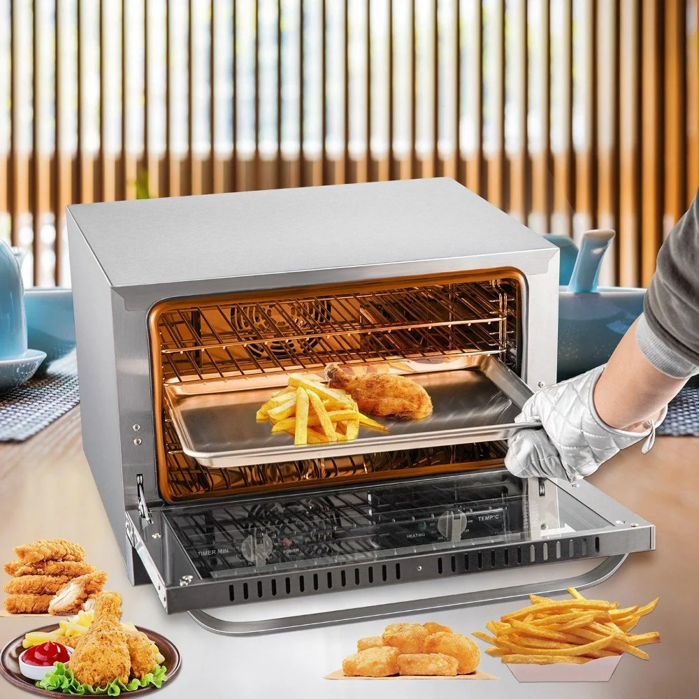 Choco Moon ETL 1600W Compact Convection Oven 47L/43Qt Countertop Half-Size 4-Tier Toaster Glass Door Electric Baking Trays Racks Gloves Inc 120V Commercial Use