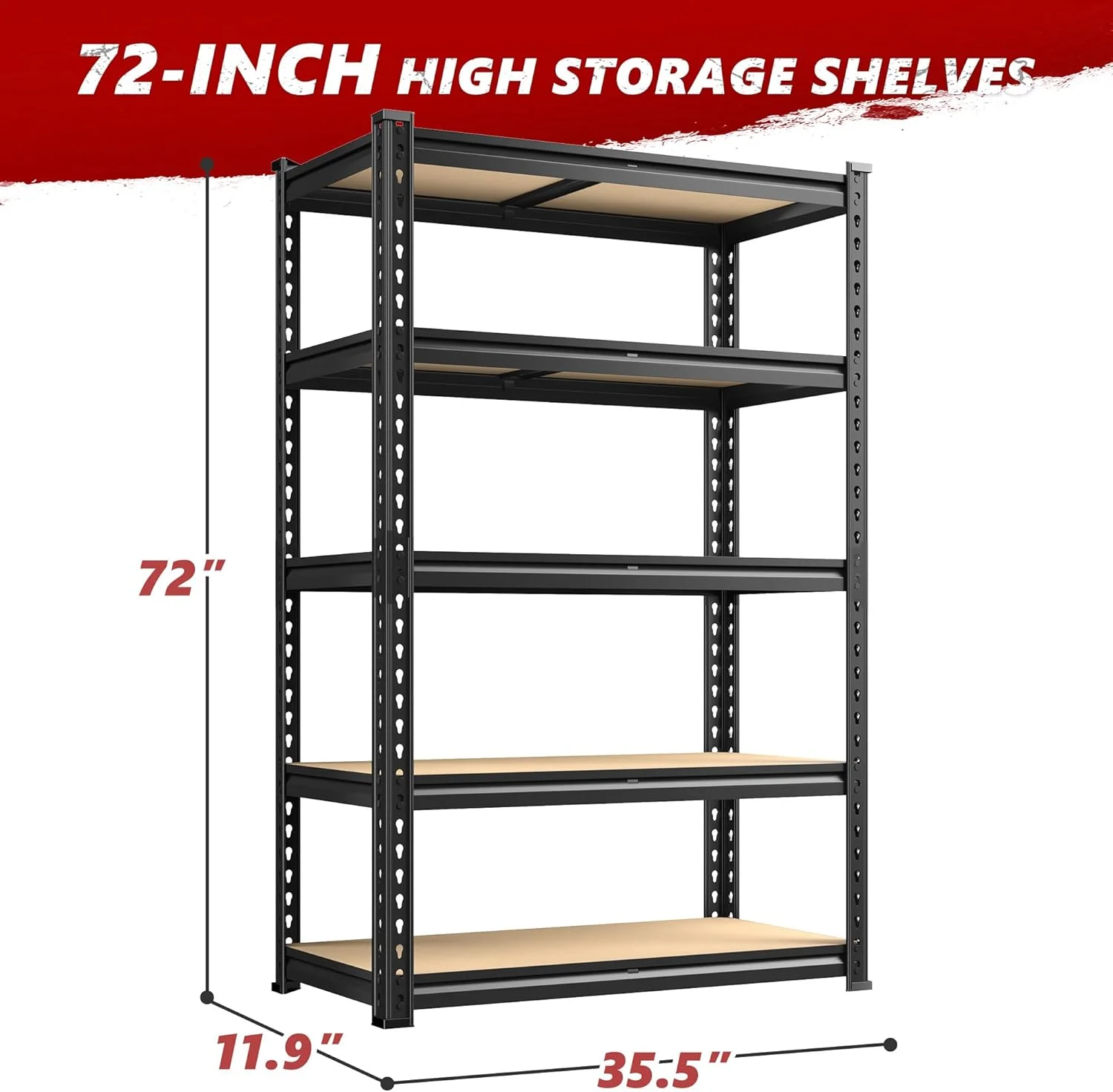 Storage Shelves 5 Tier Garage Shelving Heavy Duty Adjustable Garage Shelves, Utility Rack Shelf, Shelving Units for Storage Warehouse Pantry Closet, 35.5