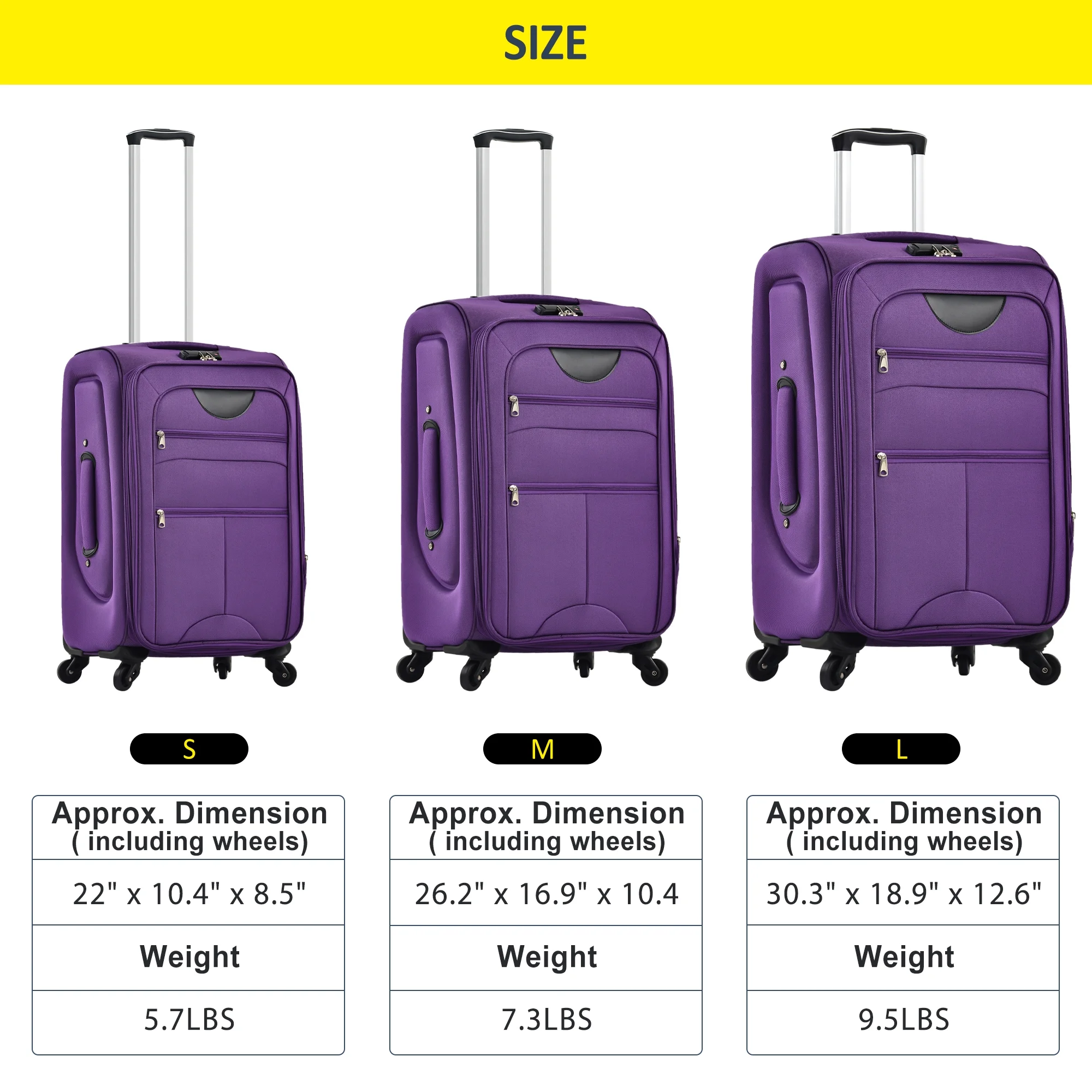 EUROCO 3 Piece Softside Luggage Set,Expandable Suitcase Set with TSA Lock and Spinner Wheels,Lightweight Suitcase for Men Women(20