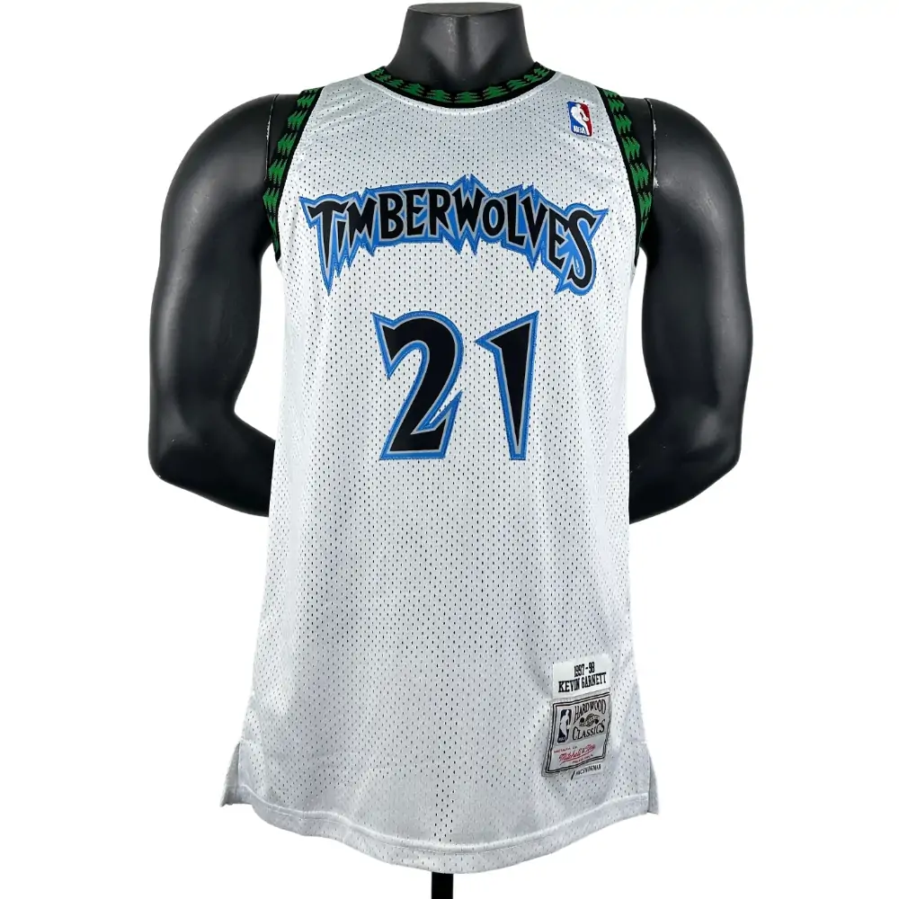 Embroidered MN retro jersey Timberwolves 97/98 season white No. 21 Kevin Garnett