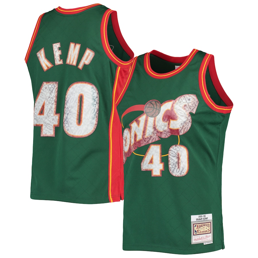 Men's Seattle SuperSonics Shawn Kemp Mitchell & Ness Green 1995/96 Hardwood Classics NBA 75th Anniversary Diamond Swingman Jersey