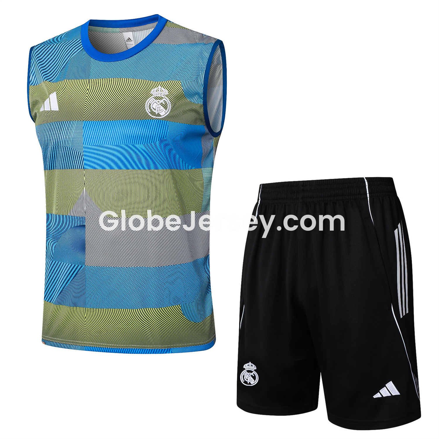 Real Madrid 25-26 Vest Training Set - Blue-Gray Camouflage Vest and Black Shorts