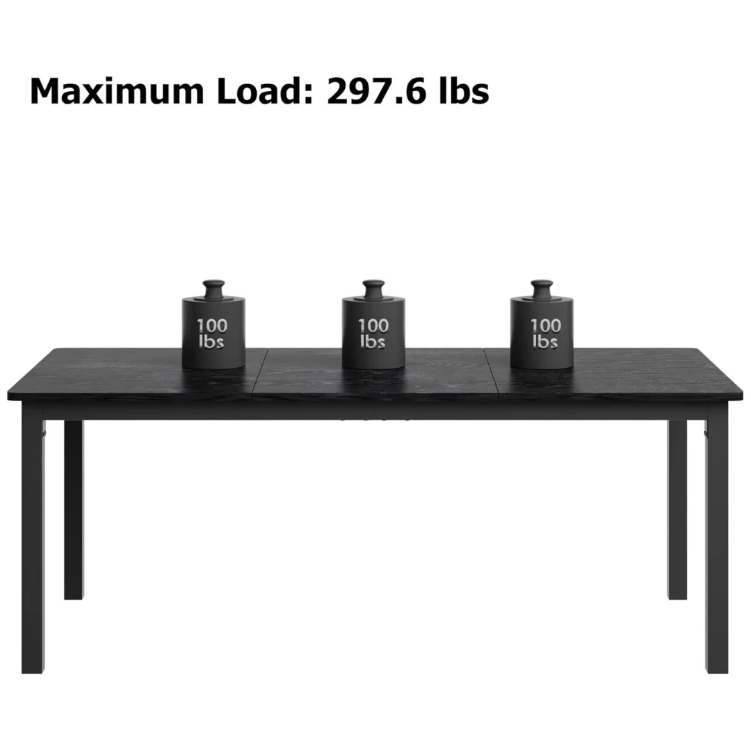 71 Inch Industrial Dining Table, Large Rectangle Kitchen Table with Metal Legs, Round Corners, Wooden Conference Tables Writing Desk for Dining Room, Living Room
