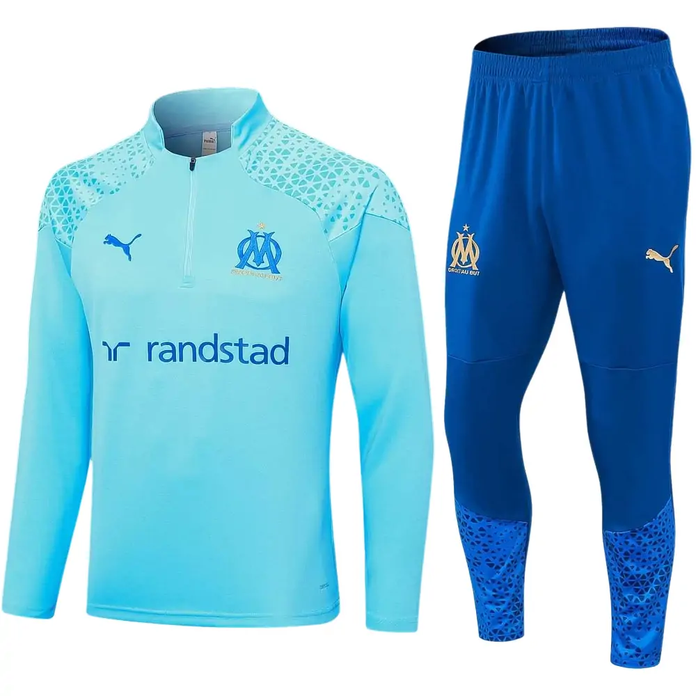 2023/2024 Olympique de Marseille Half-Pull Training Suit Light blue Football Jersey Set