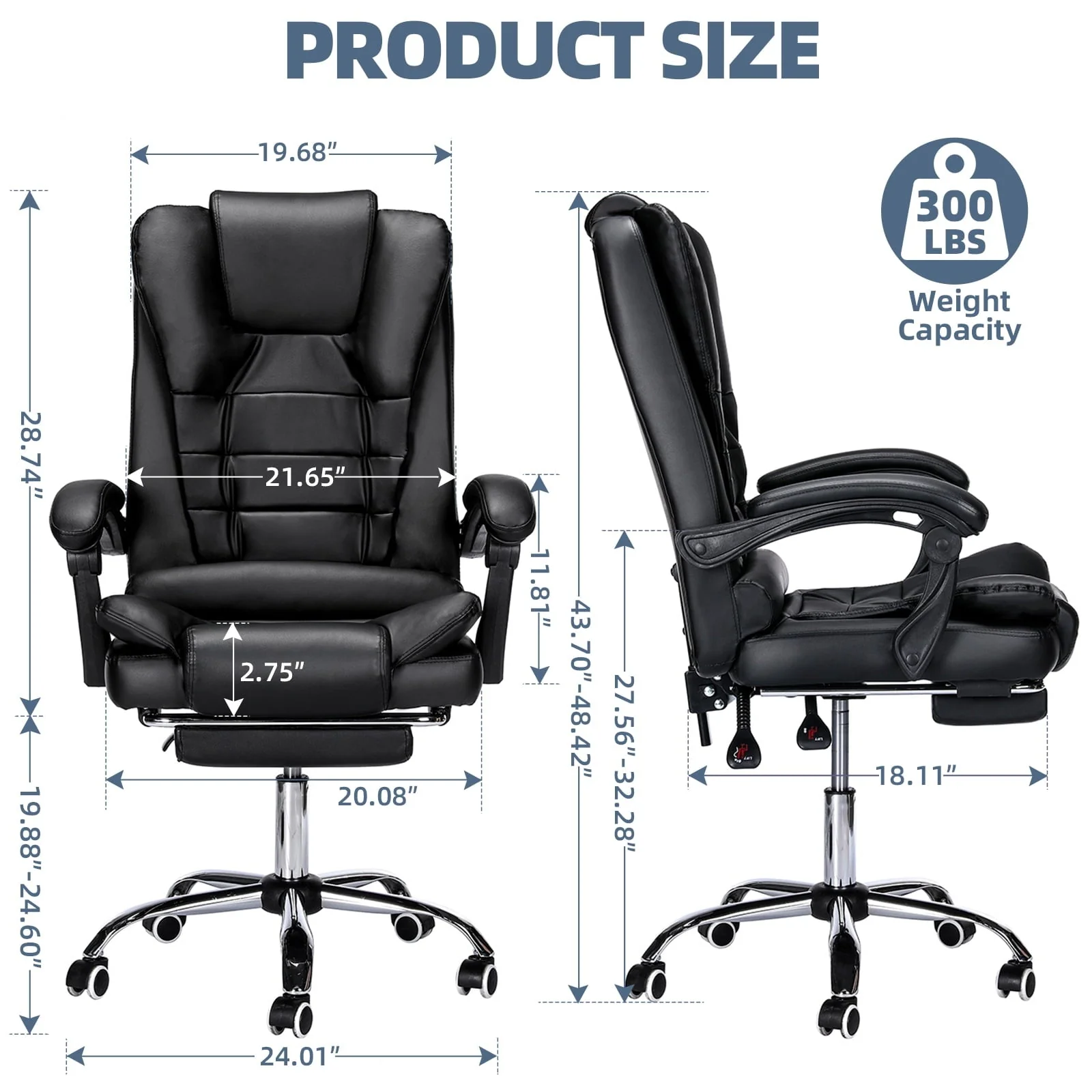 Hoffree Office Chair Ergonomic Computer Desk Chair Big and Tall Executive Leather Chair High Back Adjustable Task Chair with Wheels Lumbar Back Support Footrest for Home Office Black