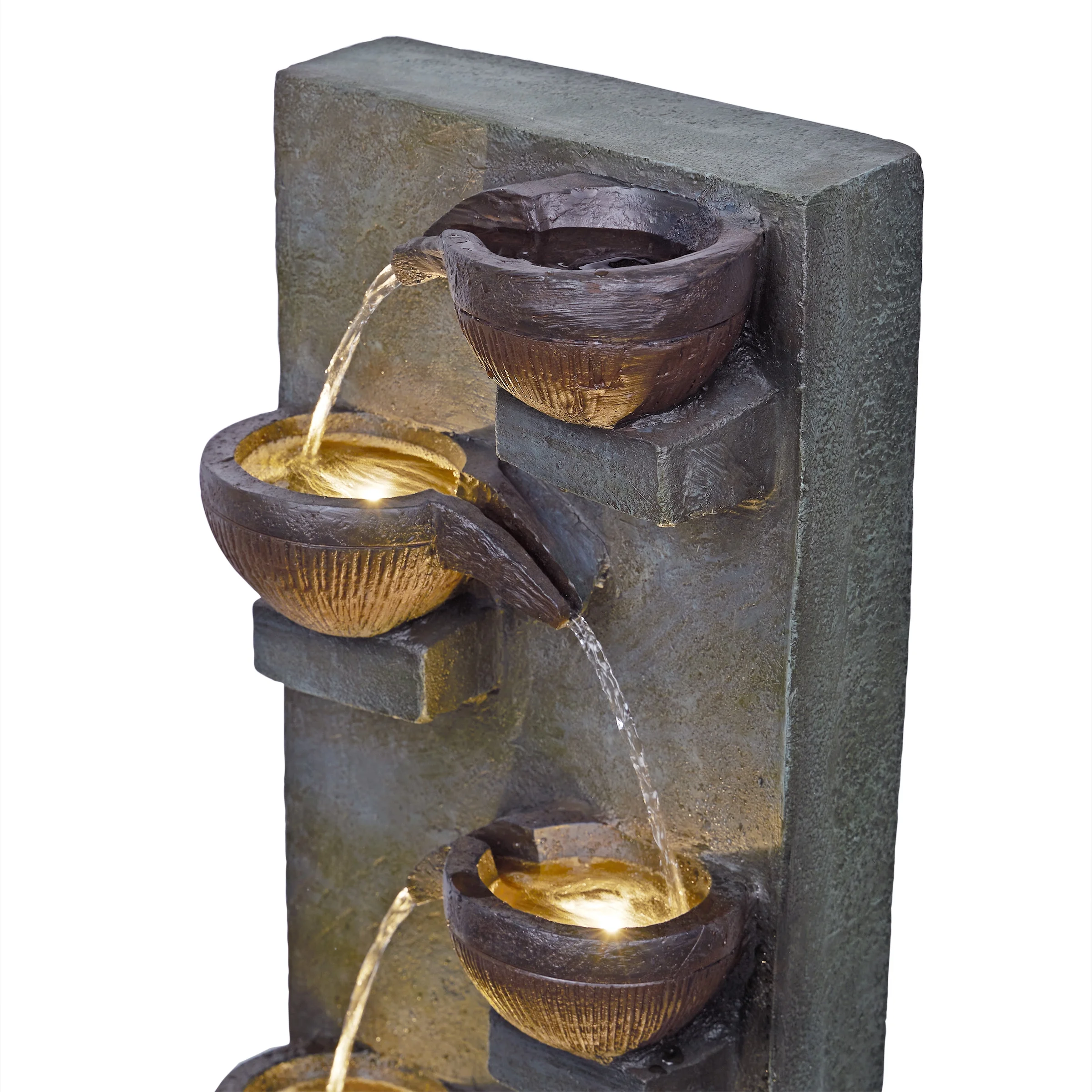 Alpine Corporation 6-Tier Bowl Old Fashion Gray Fountain w/ Warm White LED