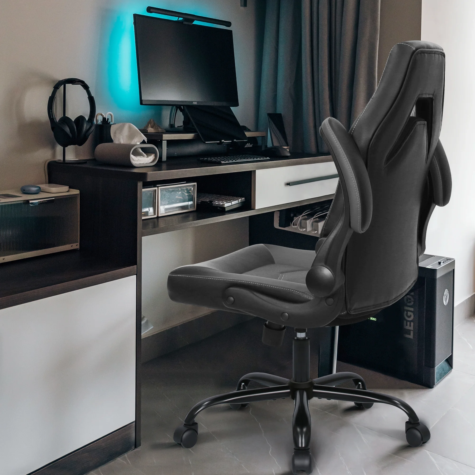 N-GEN Red Gaming Chair, Flip-up Armrest Computer Chair Ergonomic Office Chair PU Leather Desk Chair Executive Adjustable Swivel Task Chair