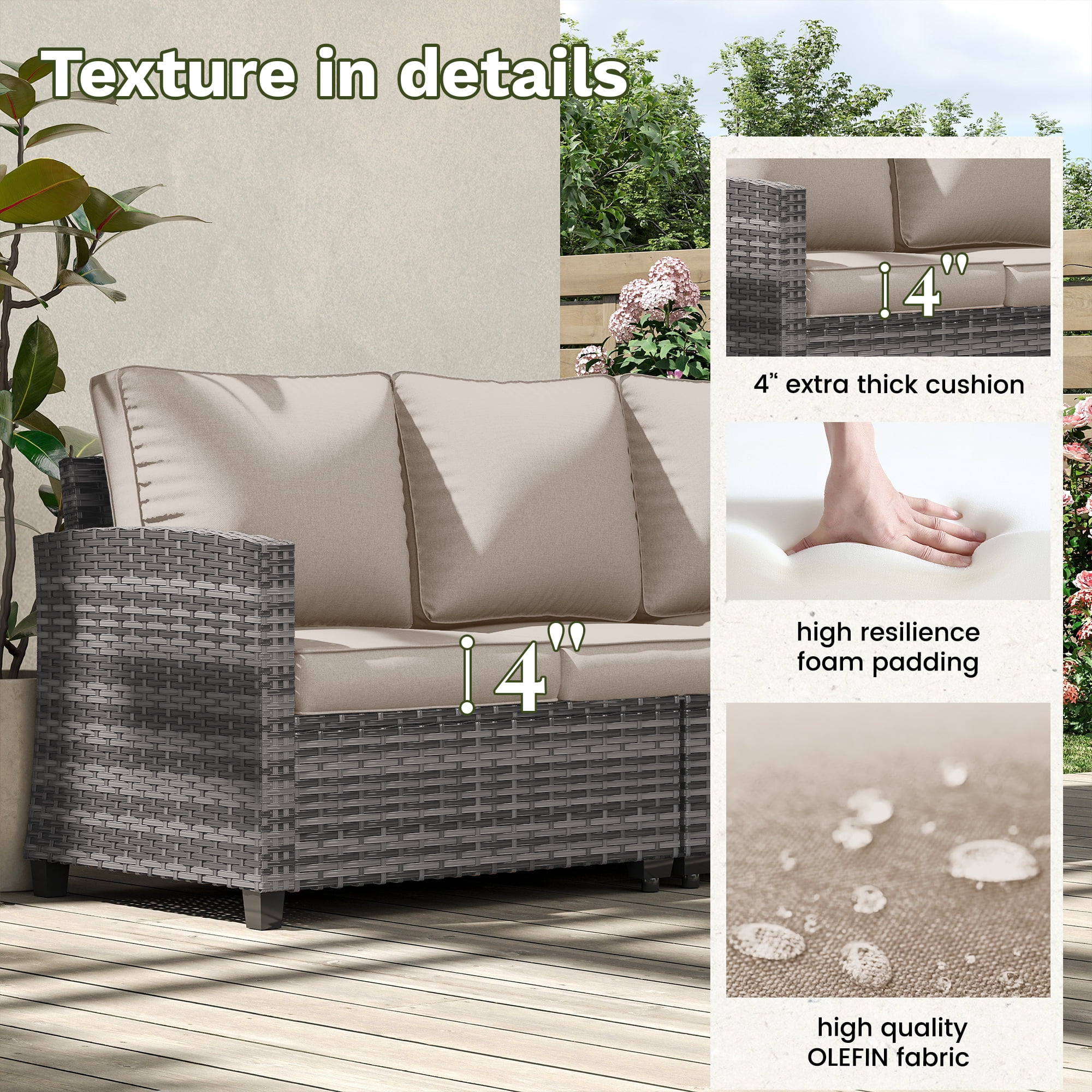 POTEBAN Patio Furniture Set, 7 Pieces Outdoor Sectional Sofa Couch with Chairs, Ottomans and Comfy Cushions, All Weather Wicker Rattan Patio Conversation Set for Garden Backyard Dark Grey