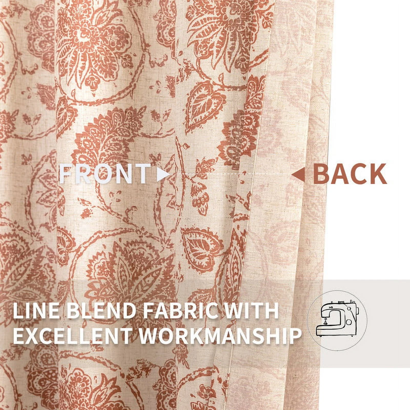 Curtainking Floral Curtains 84 inches Light Filtering Window Curtains for Living Room Grommet Farmhouse Drapes Vintage Printed Window Treatments Set 2 Panels Terra Red