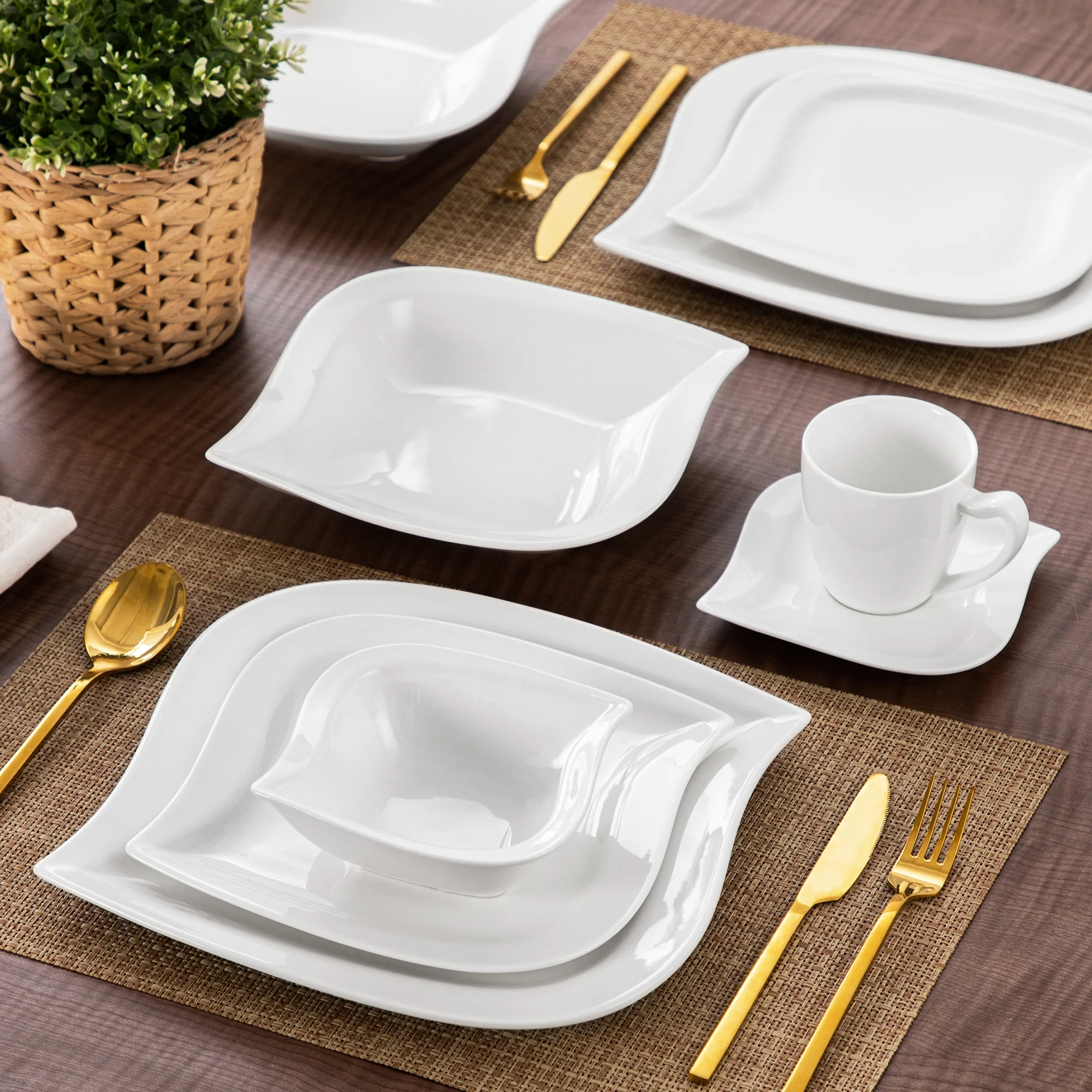 vancasso 36 pcs Dinnerware Sets, Plates and Bowls Set for 6, Porcelain Dinner Set, Marble Gray
