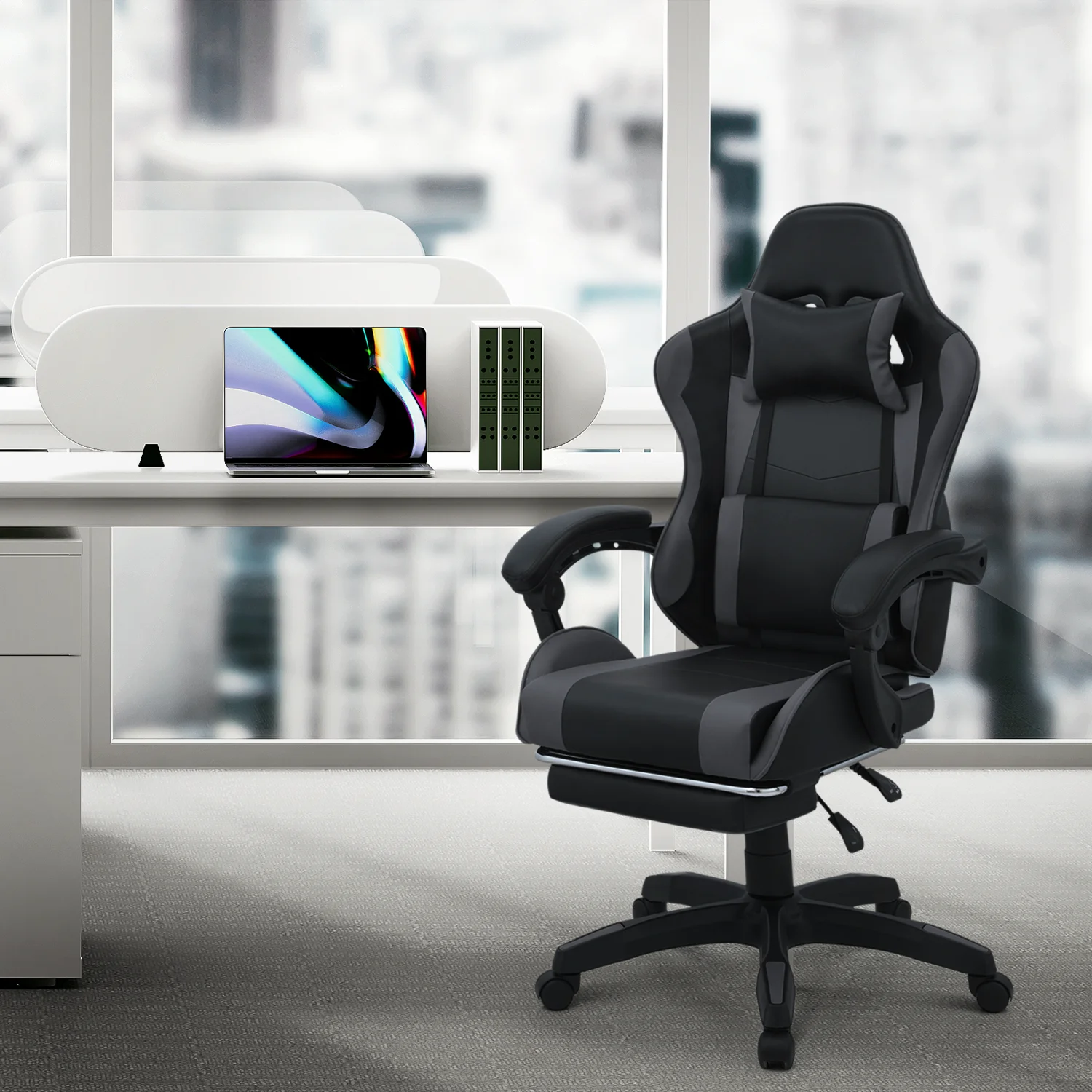 Magshion Adjustable Gaming Chair, Ergonomic PC Computer Seat with Headrest and Lumbar Support for Adults Teens Desk Chair, Black