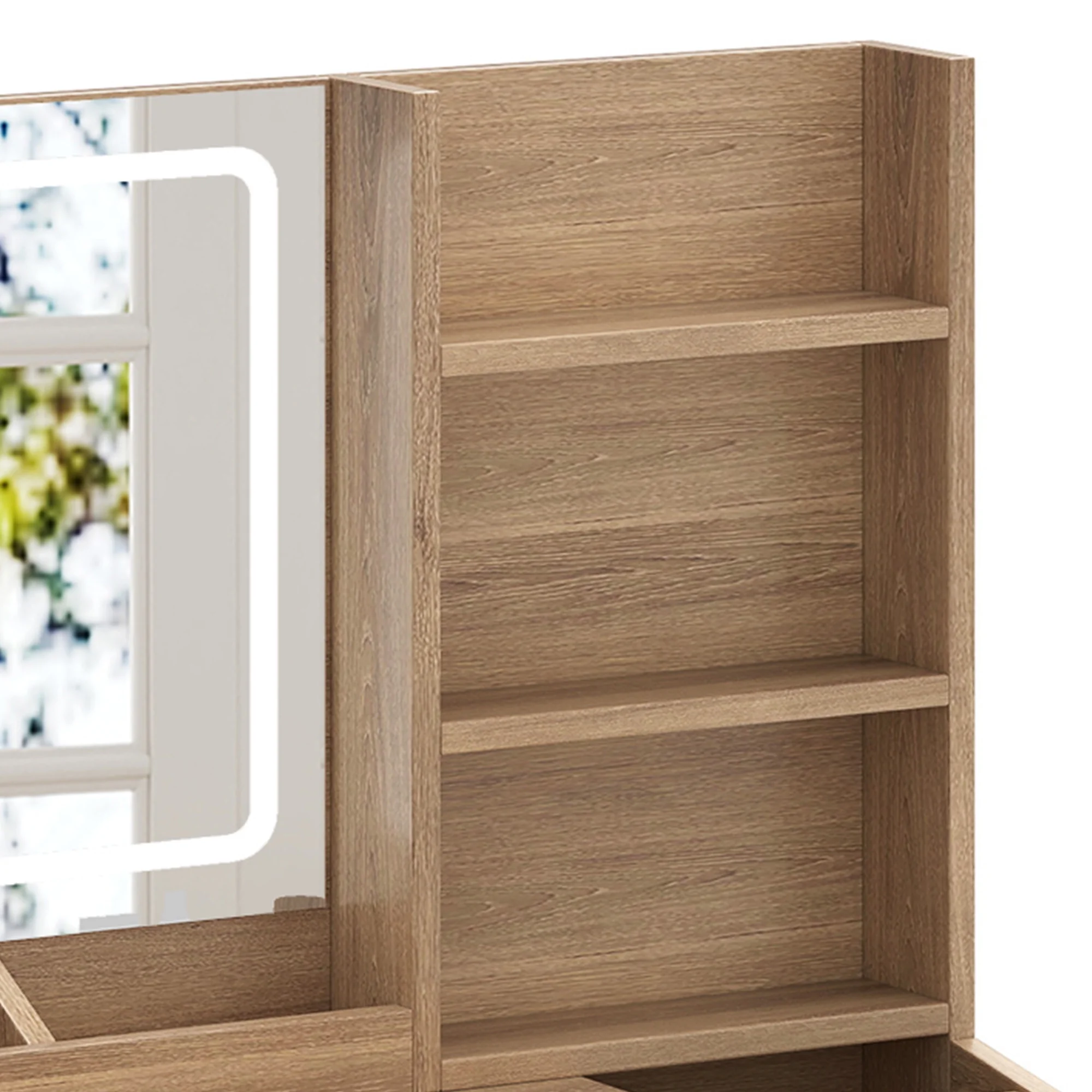 Craftian White Makeup Vanity Desk with Large Mirror and Lights, Dressing Table with 2 Storage Drawers & Power Outlets