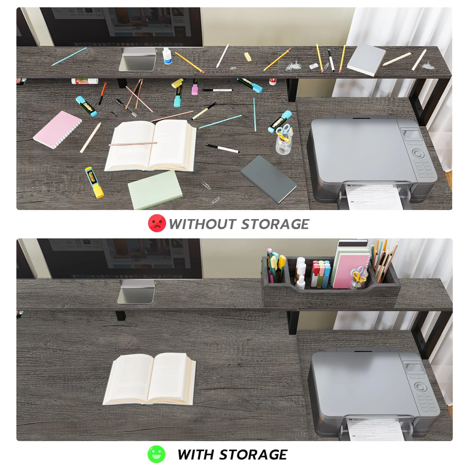L Shaped Desk with Power Outlet and LED Lights, Corner Computer Desk with File Drawer for Home Office,  Gaming Desk,  Rustic Brown