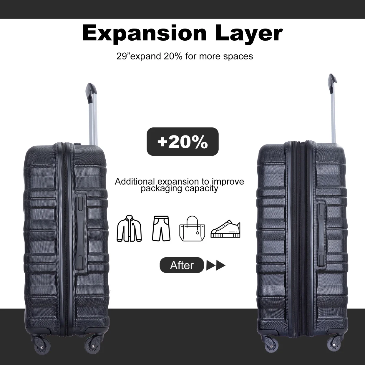 3 Piece Luggage Sets, PC Lightweight Durable Expandable Suitcase with 2 Hooks and TSA Lock, Suitcases with Wheels,21in 25in 29in,Gray