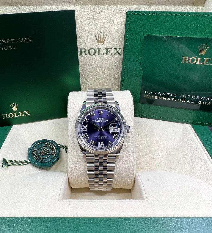 【Super Clone】RLX  Datejust 36mm 126234 Datejust Aubergine Purple Diamond Roman Oyster Stainless Steel