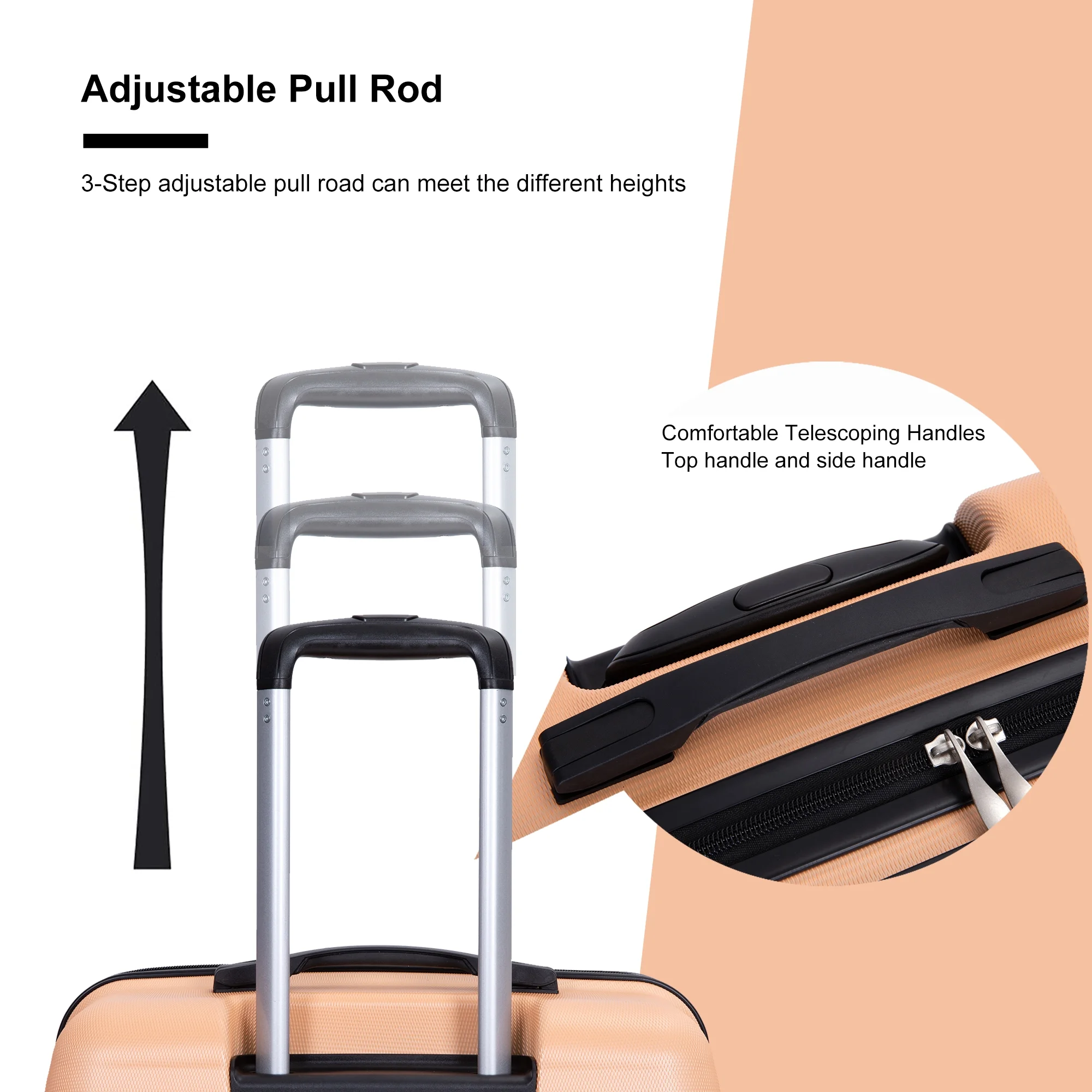 PAPROOS Hardside Luggage Set, 3 Piece 21in 25in 29in Carry on Suitcases Set with 2 Hooks and TSA Lock, Modern Lightweight Luggage Set, Hardshell Expandable Suitcase Set for Family Travel, Black