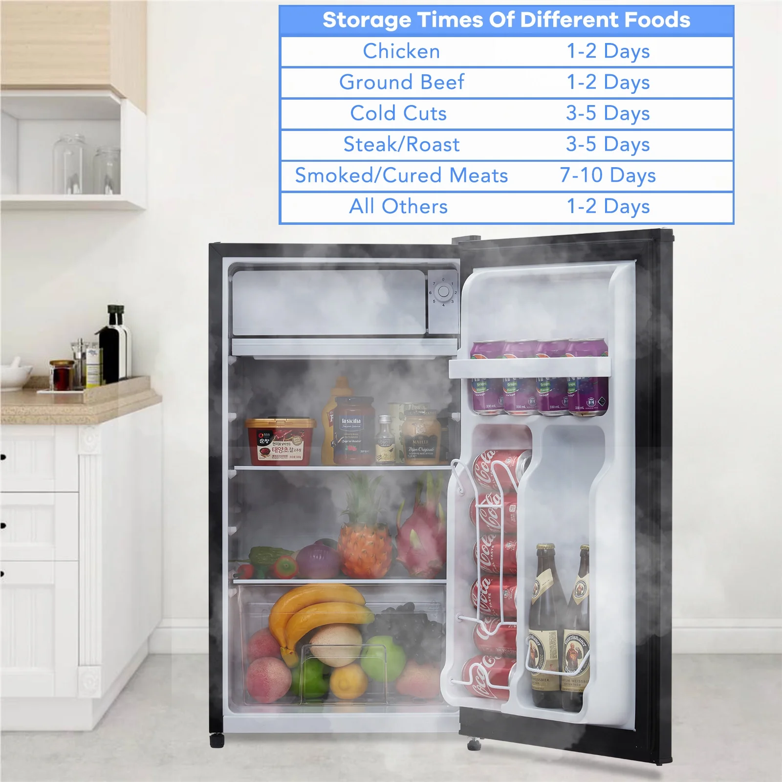 EastVita 3.2 Cu.Ft Mini Fridge with Freezer, Compact Refrigerator with 7 Level Adjustable Thermostat, Crisper Drawer & Glass Shelves, Small Fridge for Home