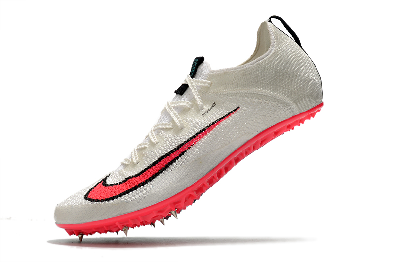 Fully knitted white and red sprint spikes