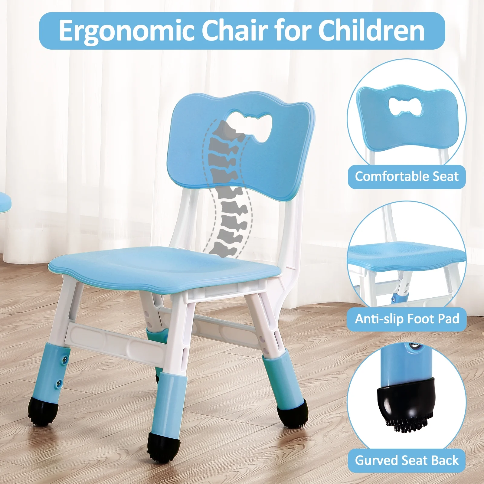 KATIDAP Kids Table and 4 Chairs Set, Height Adjustable Toddler Table and Chair Set, Graffiti Desktop, Classroom/Daycare/Home, Children Multi-Activity Table for Ages 2-8,Blue