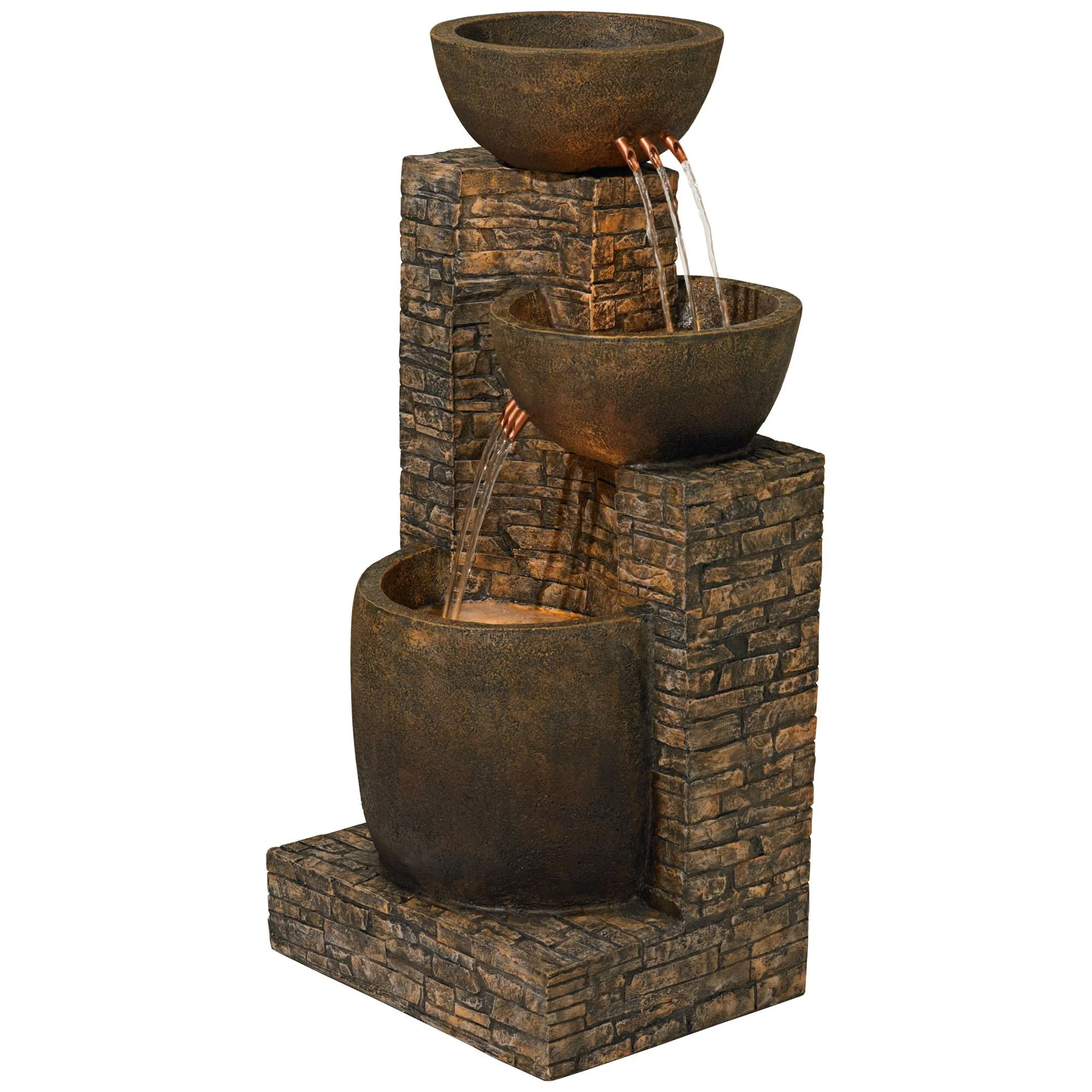 John Timberland Outdoor Floor Water Fountain Three Bowl Floor Cascade 35