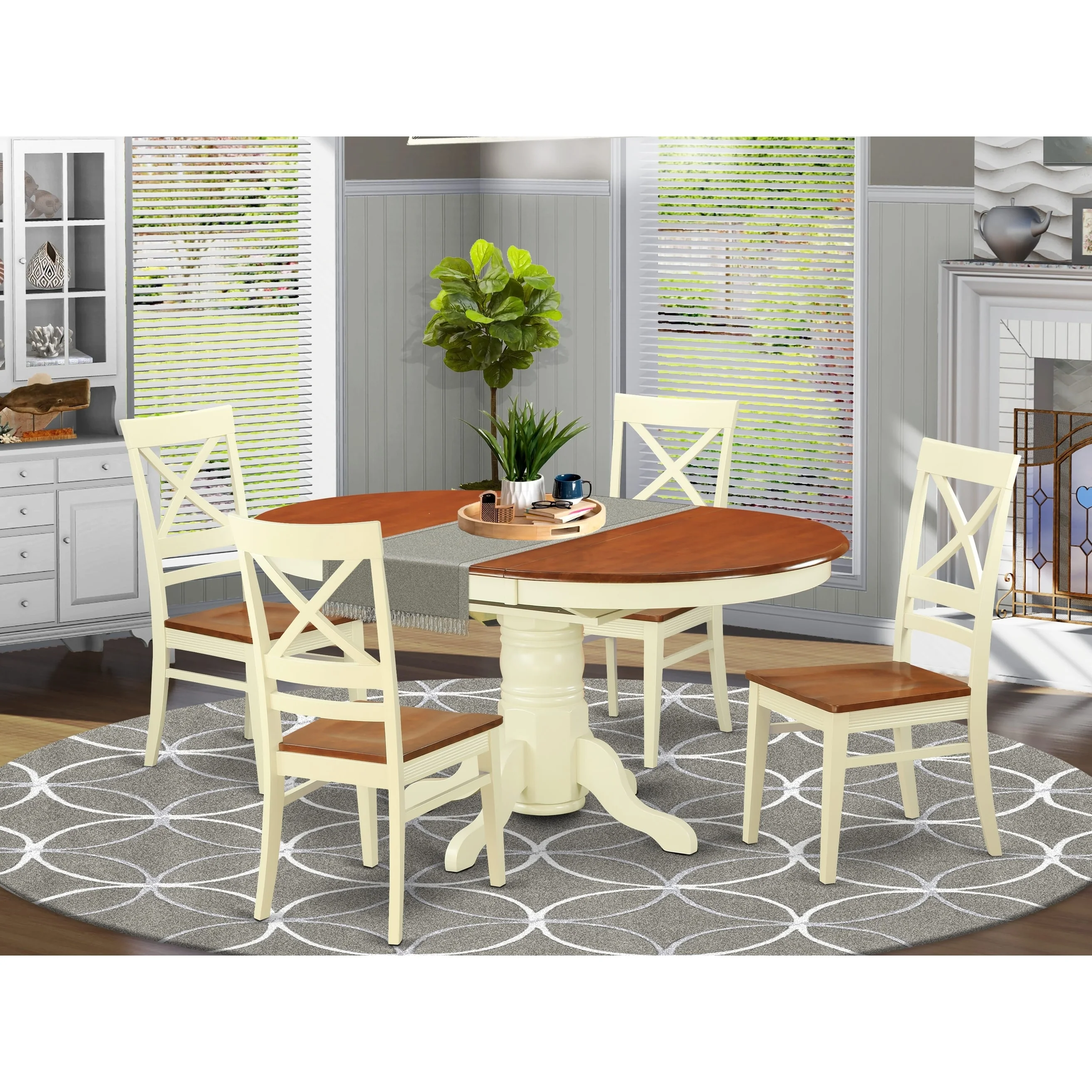 East West Furniture  5 Piece Kitchen Table Set- an Oval Dining Room Table and 4 Solid Wood Seat Chairs,(Finish Options) Buttermilk/Cherry AVQU5-WHI-W