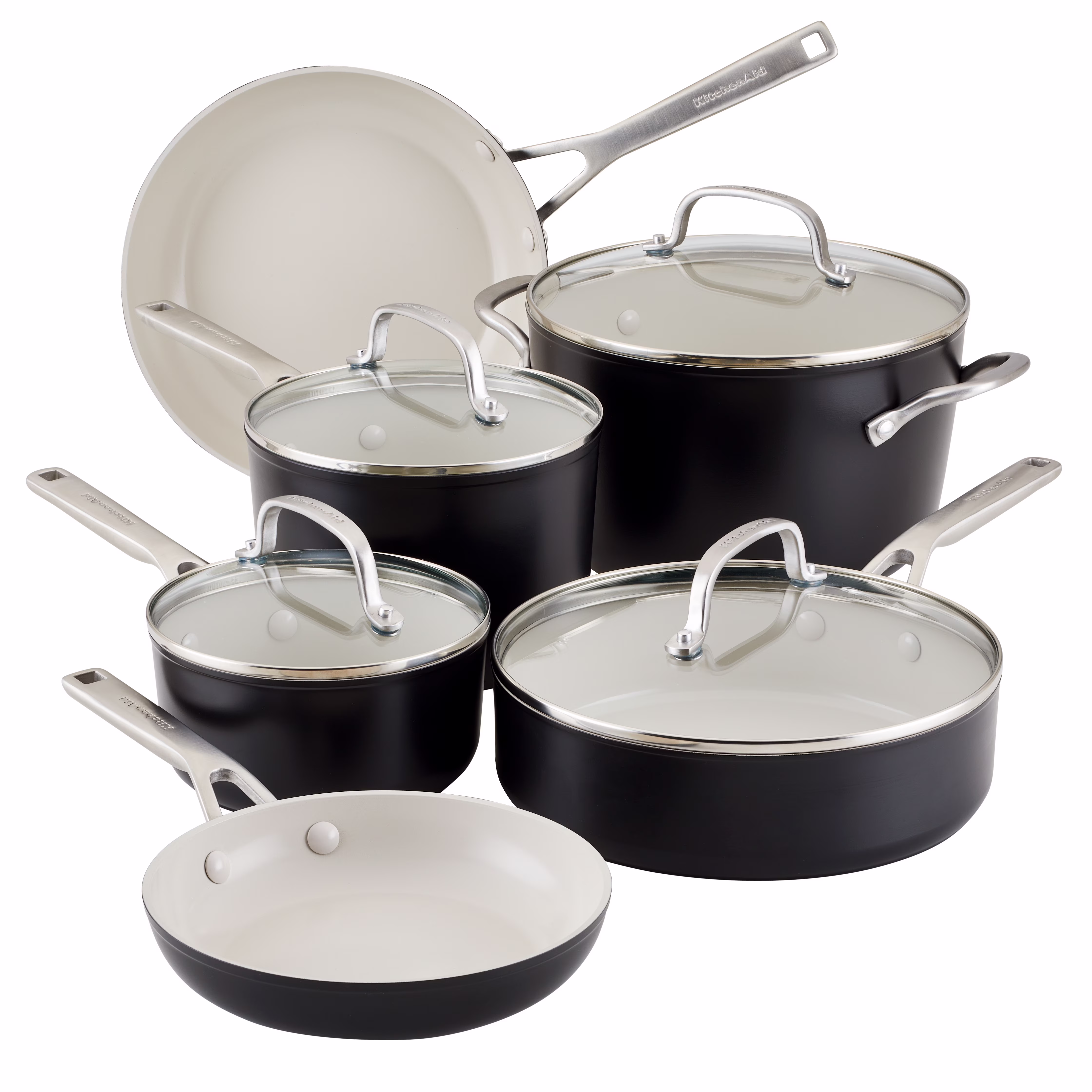 KitchenAid Hard Anodized 10 Pcs Ceramic Nonstick Cookware Pots and Pans Set, Oven Safe to 500��F, Pistachio