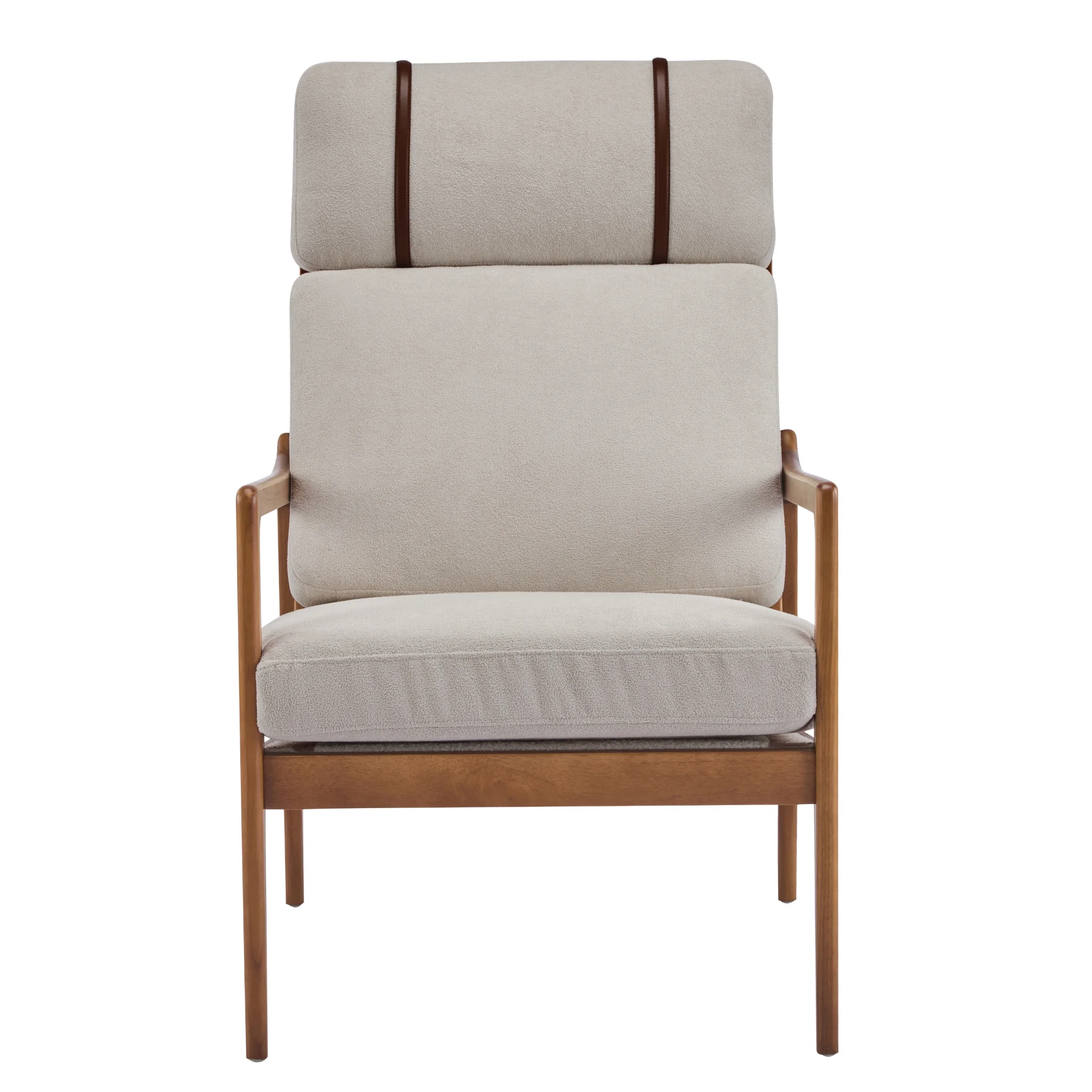 Christopher Knight Home Mid-Century Modern Accent Chair, Solid Wood Frame with High Back, Beige Cushions