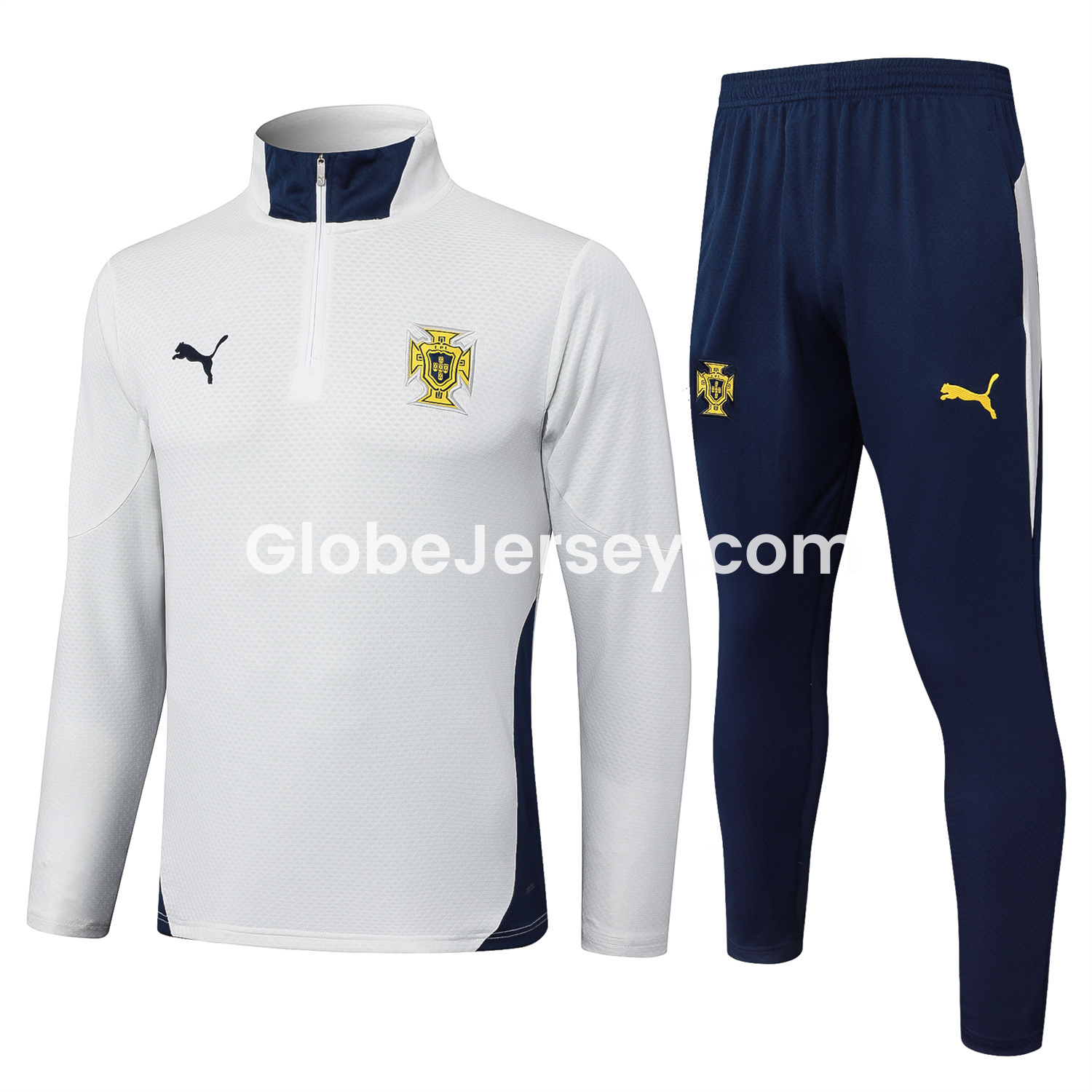 Portugal 25-26 Long Sleeve Training Set - Off White Top and Deep Blue Pants
