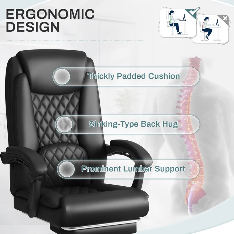 Homall Home Office Chair Adjustable Executive Leather Chair With Arms Ergonomic High Back Cushion Lumbar Back Support Computer Desk Chair,Black