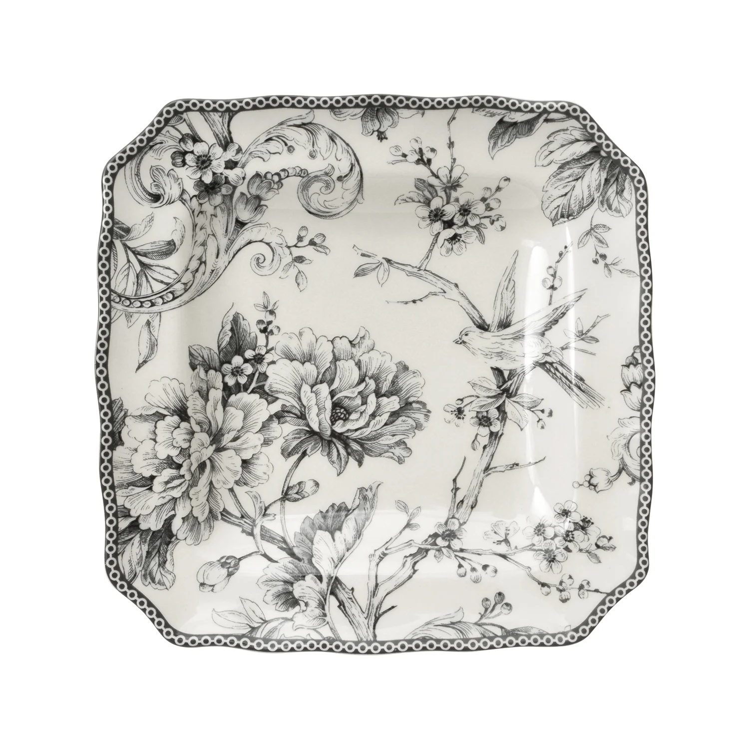 222 Fifth Adelaide Round 16-Piece Porcelain Dinnerware Set, Black Toile