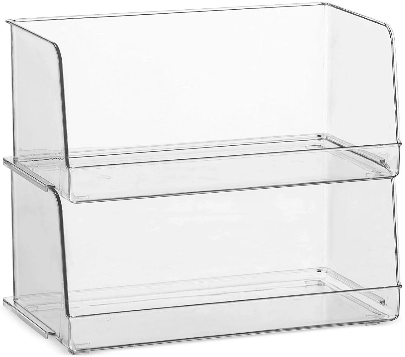 Set Of 4 Clear Pantry Organizer Bins Stackable Household Plastic Food Storage Basket with Wide Open Front for Kitchen, Countertops, Cabinets, Refrigerator, Freezer, Bedrooms, Bathrooms - 12
