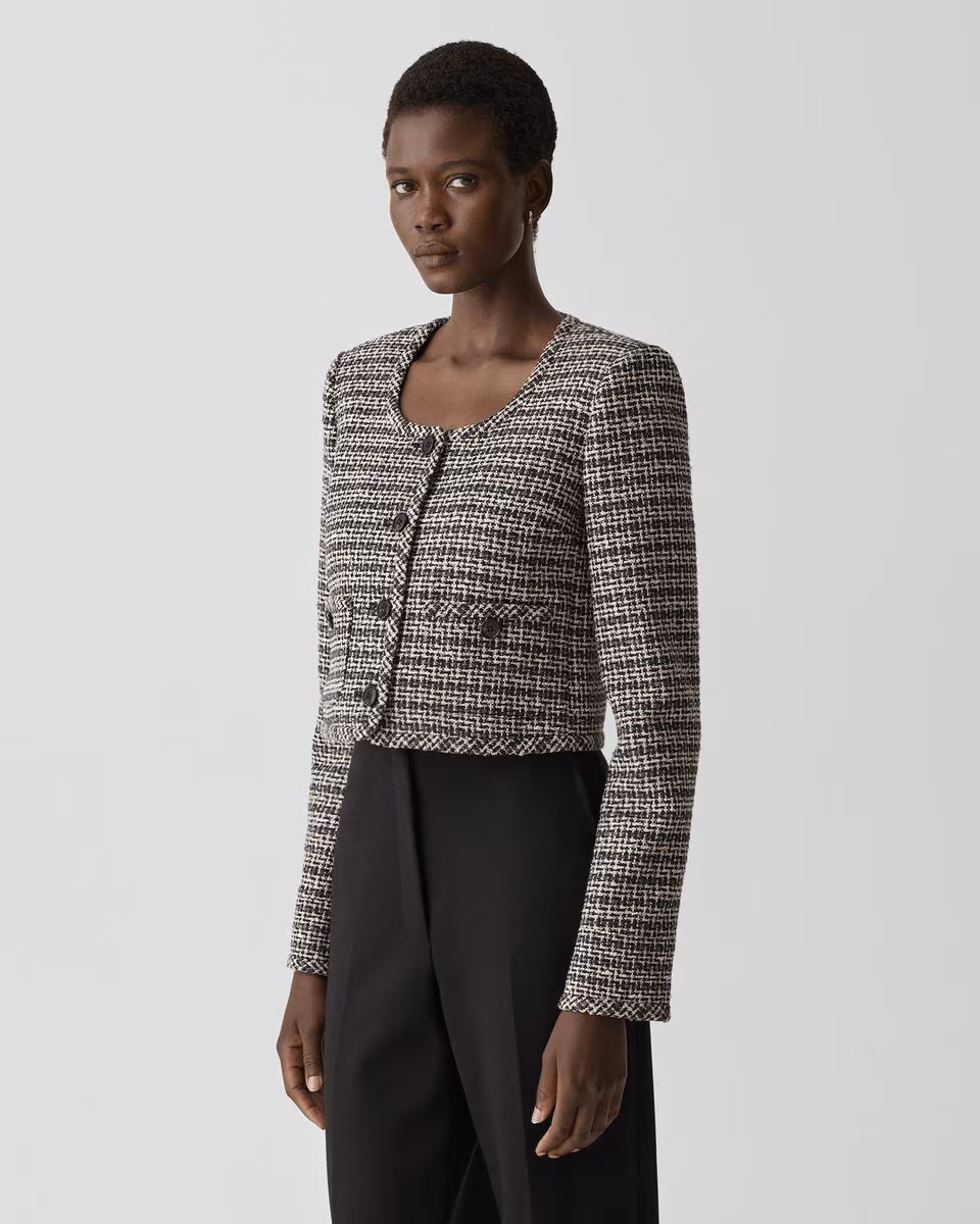 U-Neck Cardigan in Striped Tweed